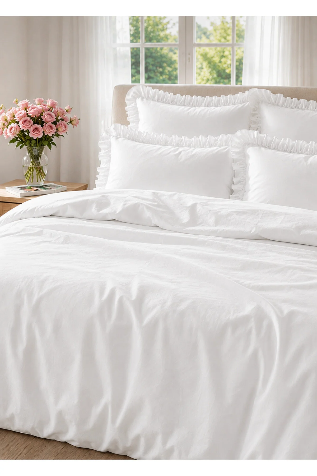 کاور لحاف دو نفره RUFFLE WHITE 100 ٪ پنبه دوتایی Uckan