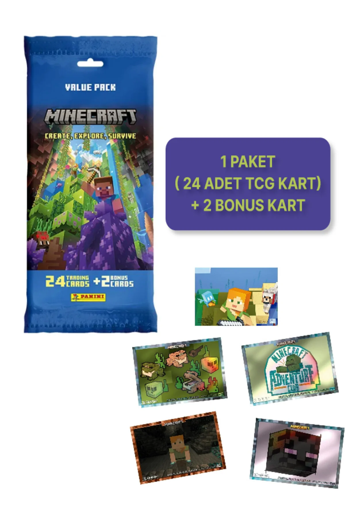 اسباب بازی های آموزشی PANINI MINECRAFT CREATE EXPLORE SURVIVE TRADING CARD FAT PACK + 1 26 TOYFEST