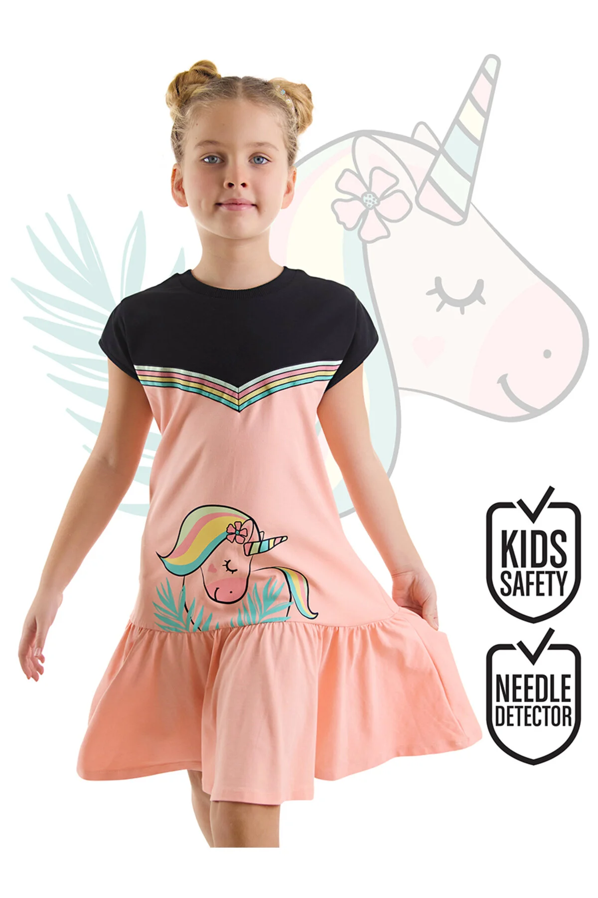 پیراهن دخترانه و بچگانه گل یک اسب شاخدار دختر ماهی قزل آلا سیاه تابستان Denokids