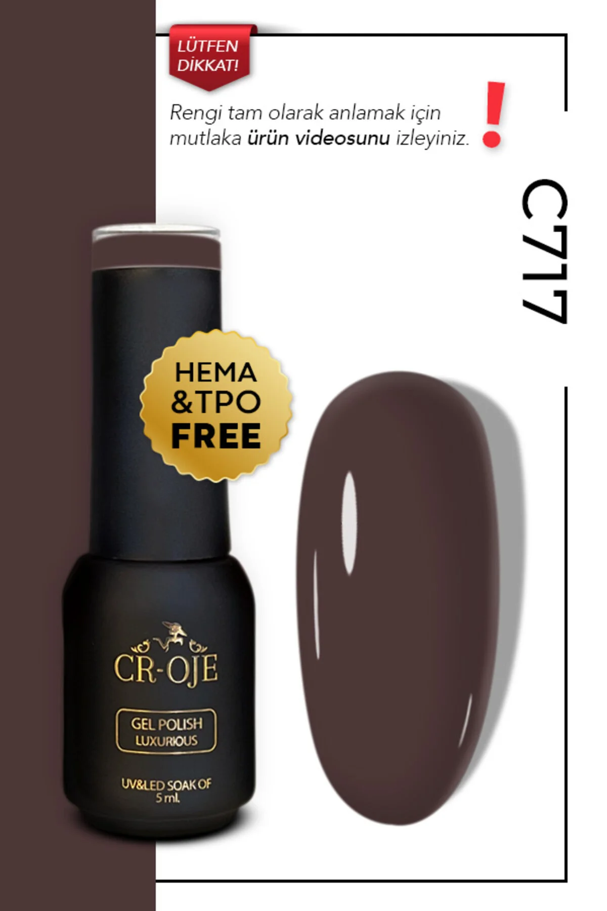 لاک ژل ماندگار قهوه‌ای مدل C717 با حجم 5 میلی‌لیتر CROJE KALICI OJE