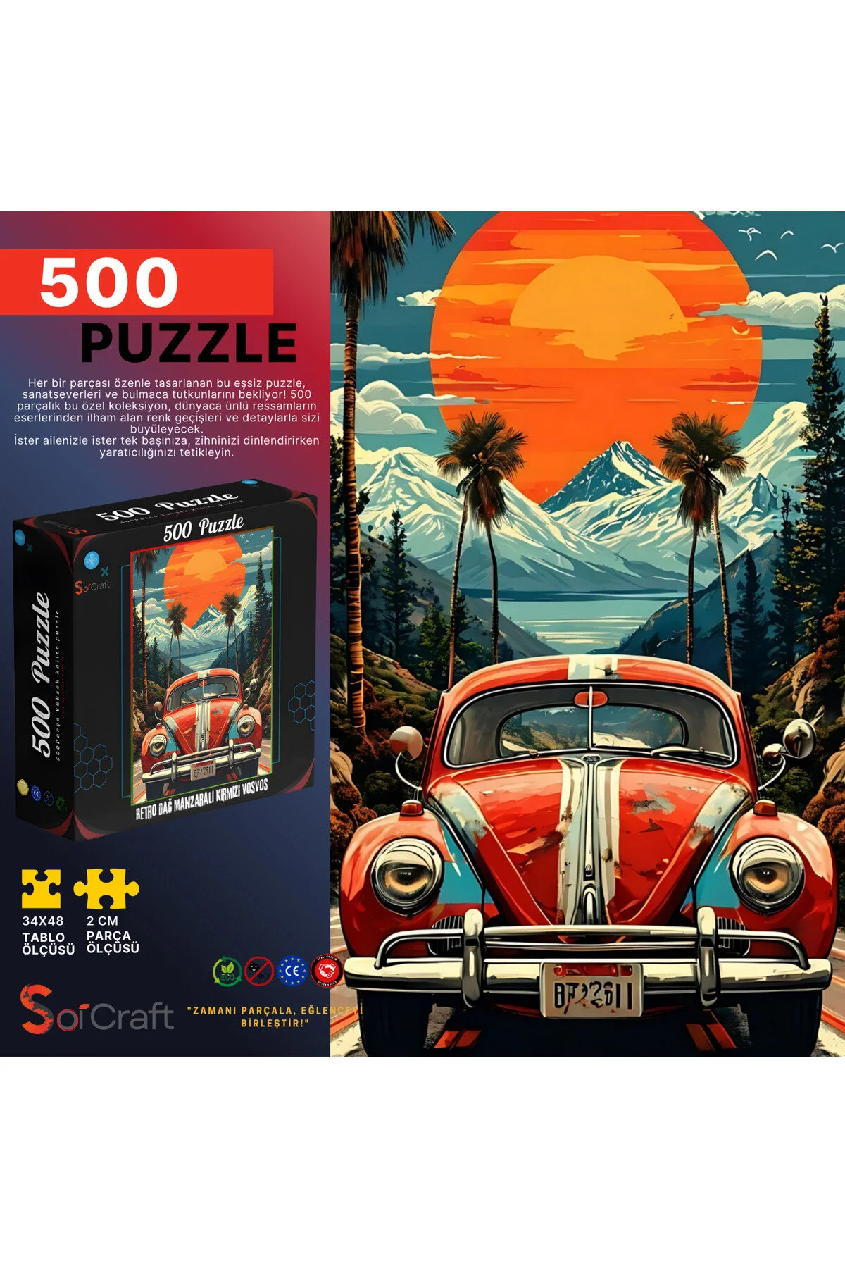 پازل 500 قطعه به سبک یکپارچهسازی با سیستمعامل نمای کوهستانی قرمز VOSVOS CAR ARTISTIC Soi Craft
