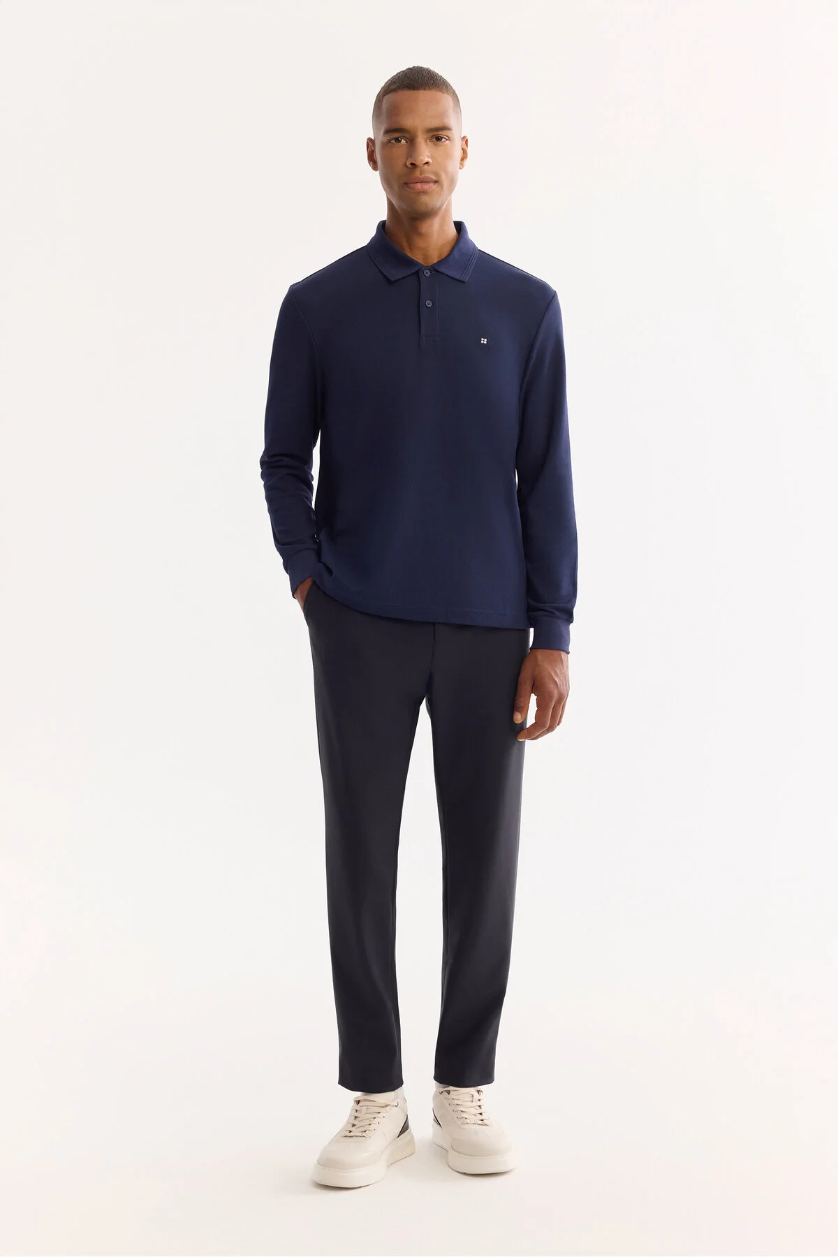 سویشرت آبی مردانه دکمه پنبه ای نفتی 2 نفره یوناور Yaka Sweatshirt B001080 آوا Avva