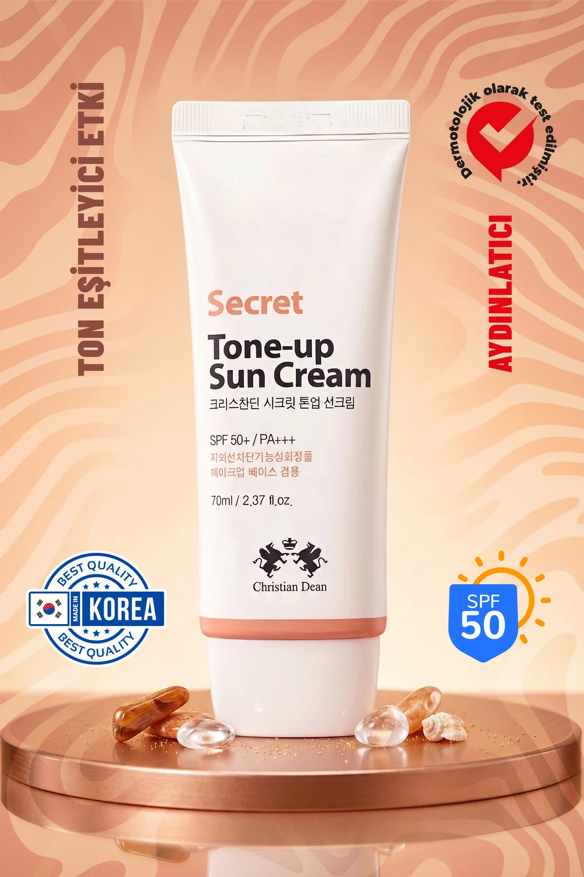 کرم ضد آفتاب بدن تون اکولایزر کره ای ویتامین C صورتی گیاهی راز SPF50 IKORE CHRISTIAN DEAN