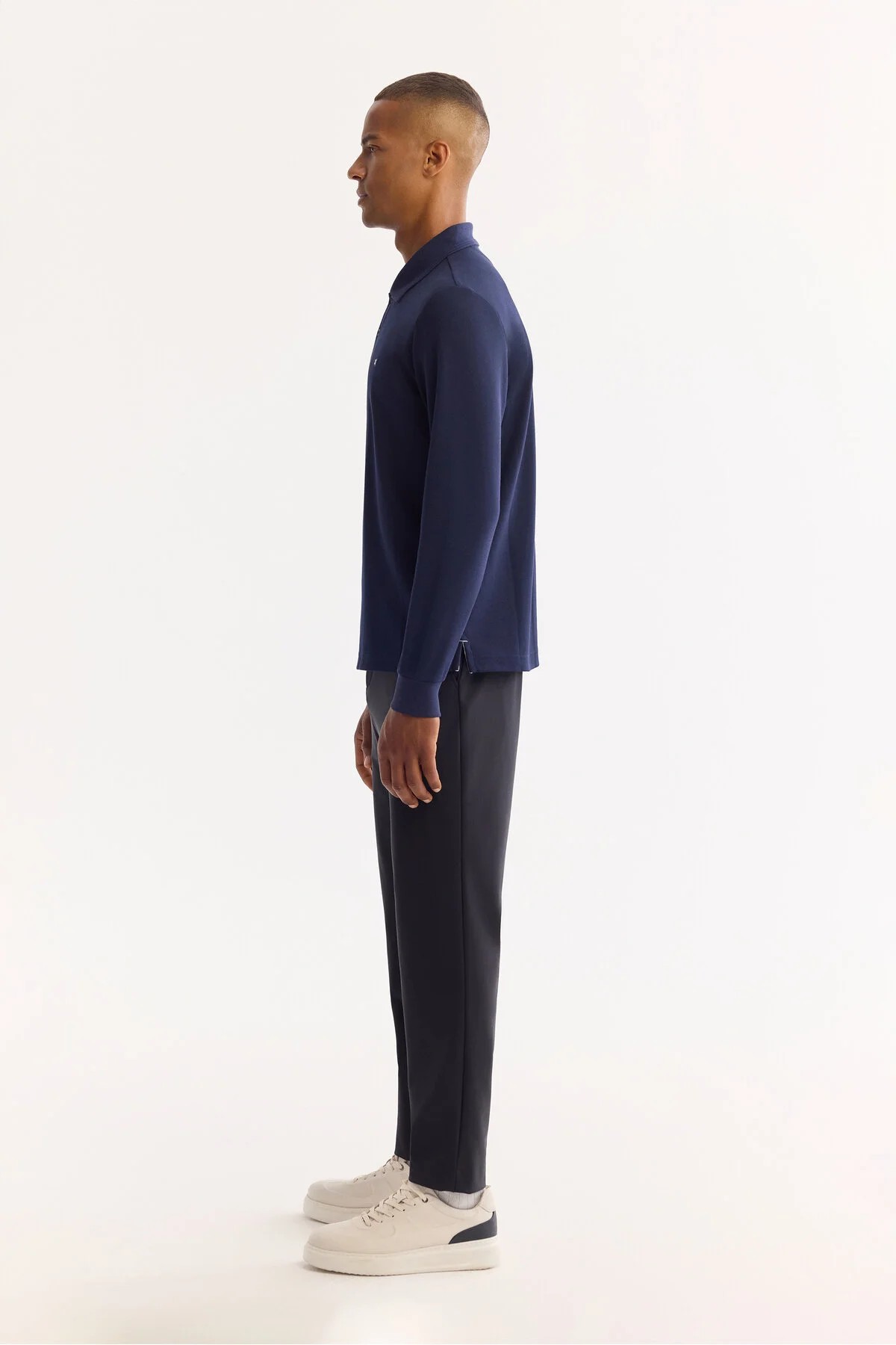 سویشرت آبی مردانه دکمه پنبه ای نفتی 2 نفره یوناور Yaka Sweatshirt B001080 آوا Avva