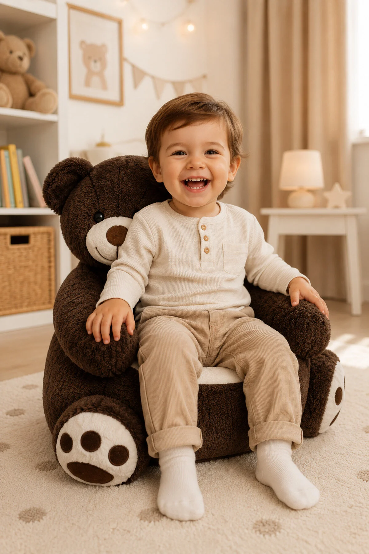 اسباب بازی های پشمی صندلی کودک خرس مخملی 100% محلی Pandamkee