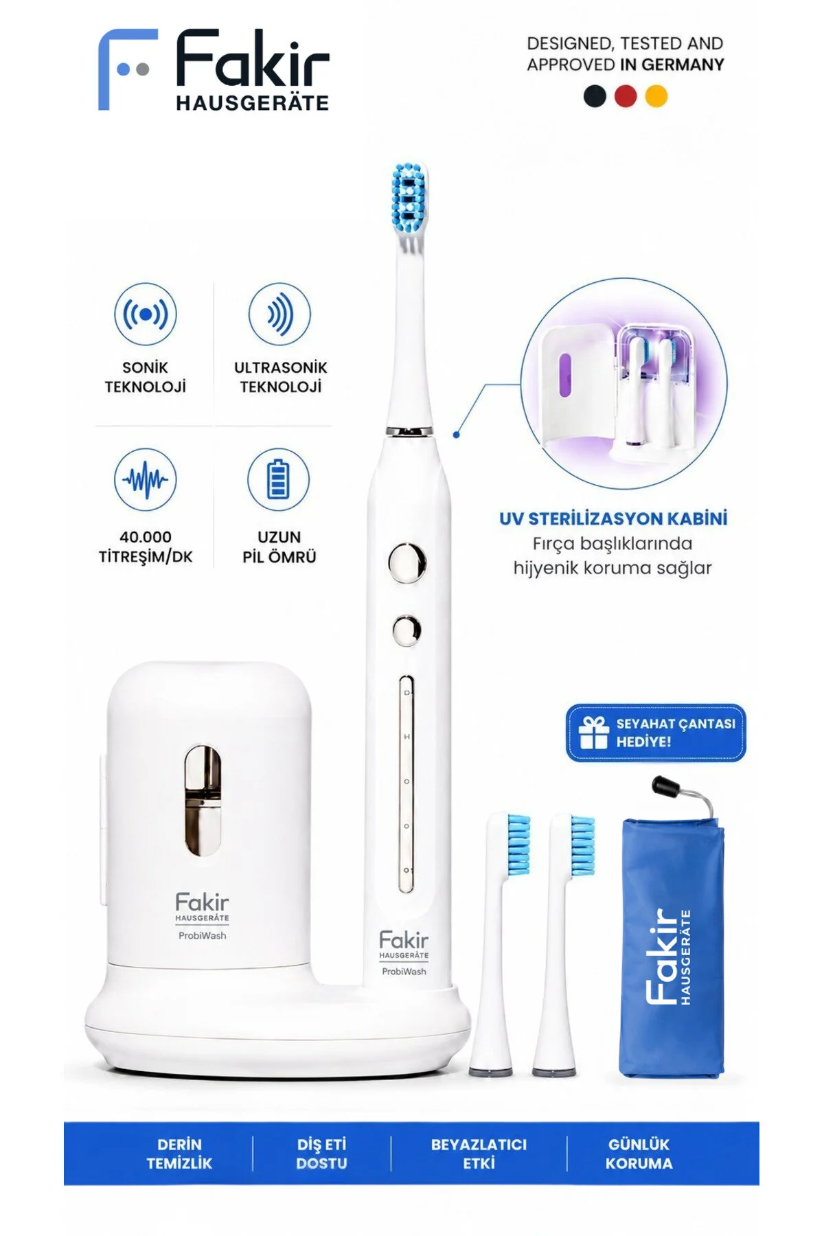 مسواک شارژی PROBIWASH SONIC &amp; ULTRASONIC 2 IN1 اورجینال Fakir