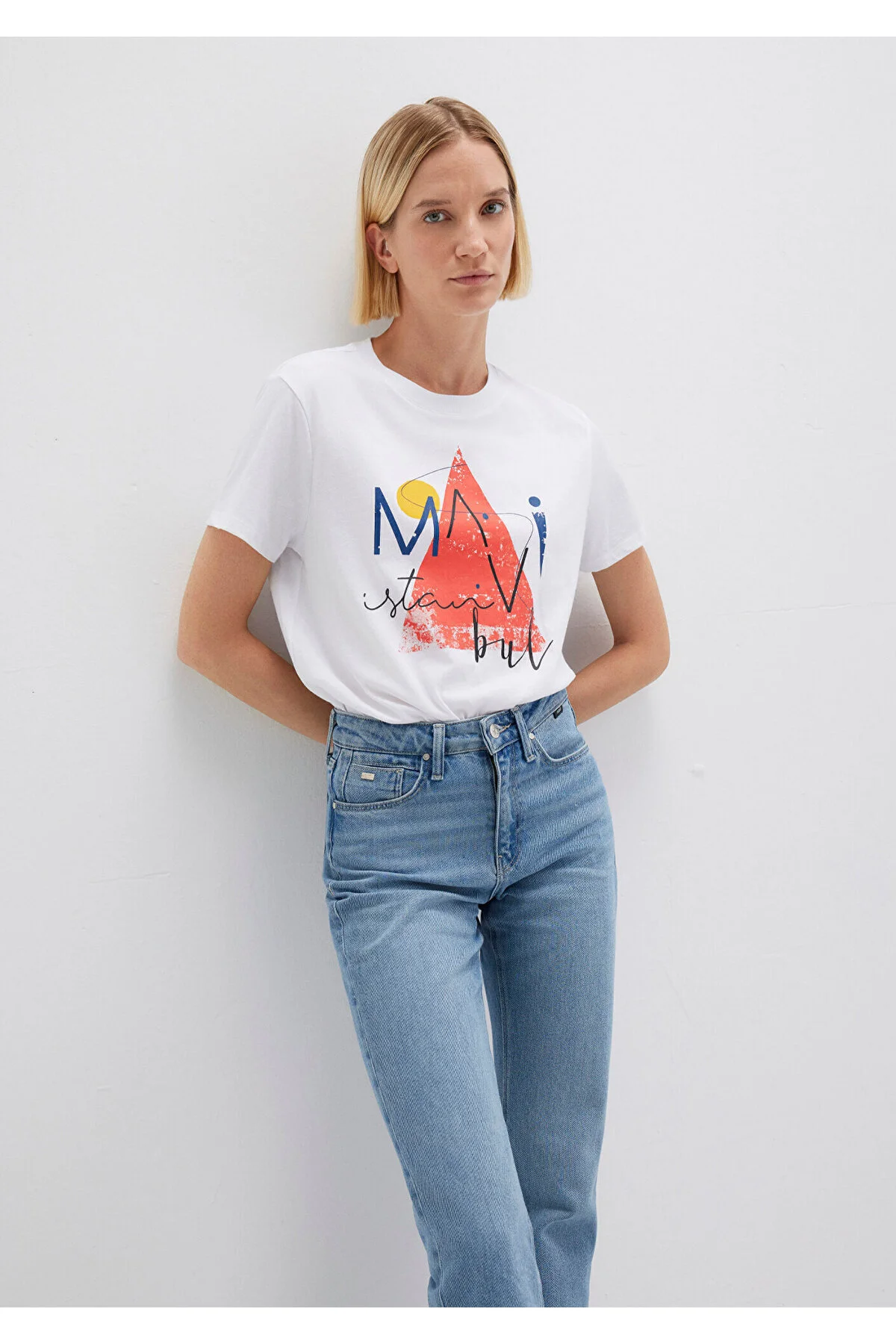 تیشرت سفید مثلثی برند Mavi مدل 168892-620