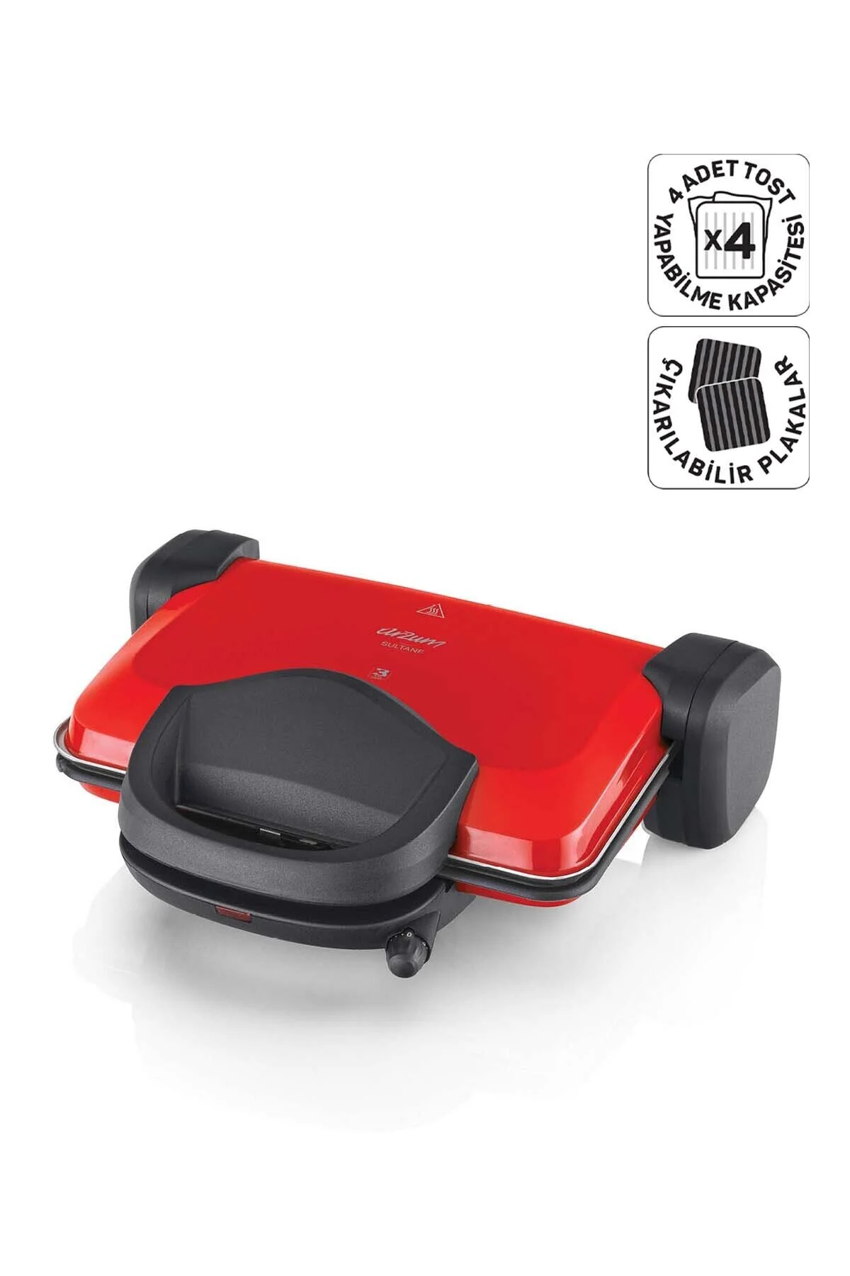 دستگاه ساندویچ و تست کباب پز توستر SULTANE 4 SLICE CAPACITY 1800W RED AR2007 اورجینال Arzum
