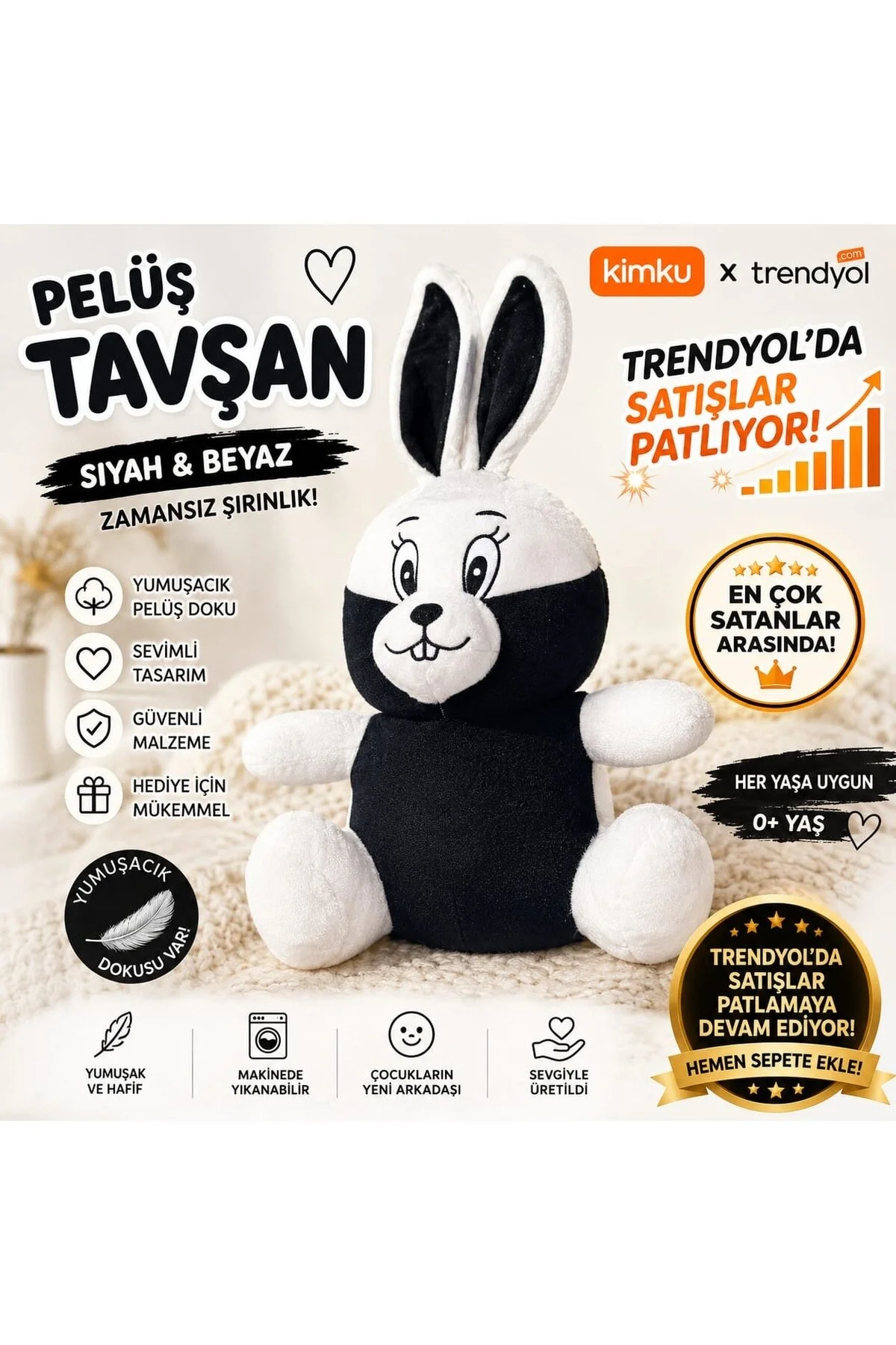 اسباب بازی های پشمی SLEEPING FRIEND LONG EAR BUNNY RABBIT 65CM TOY PLUSH KİNKU
