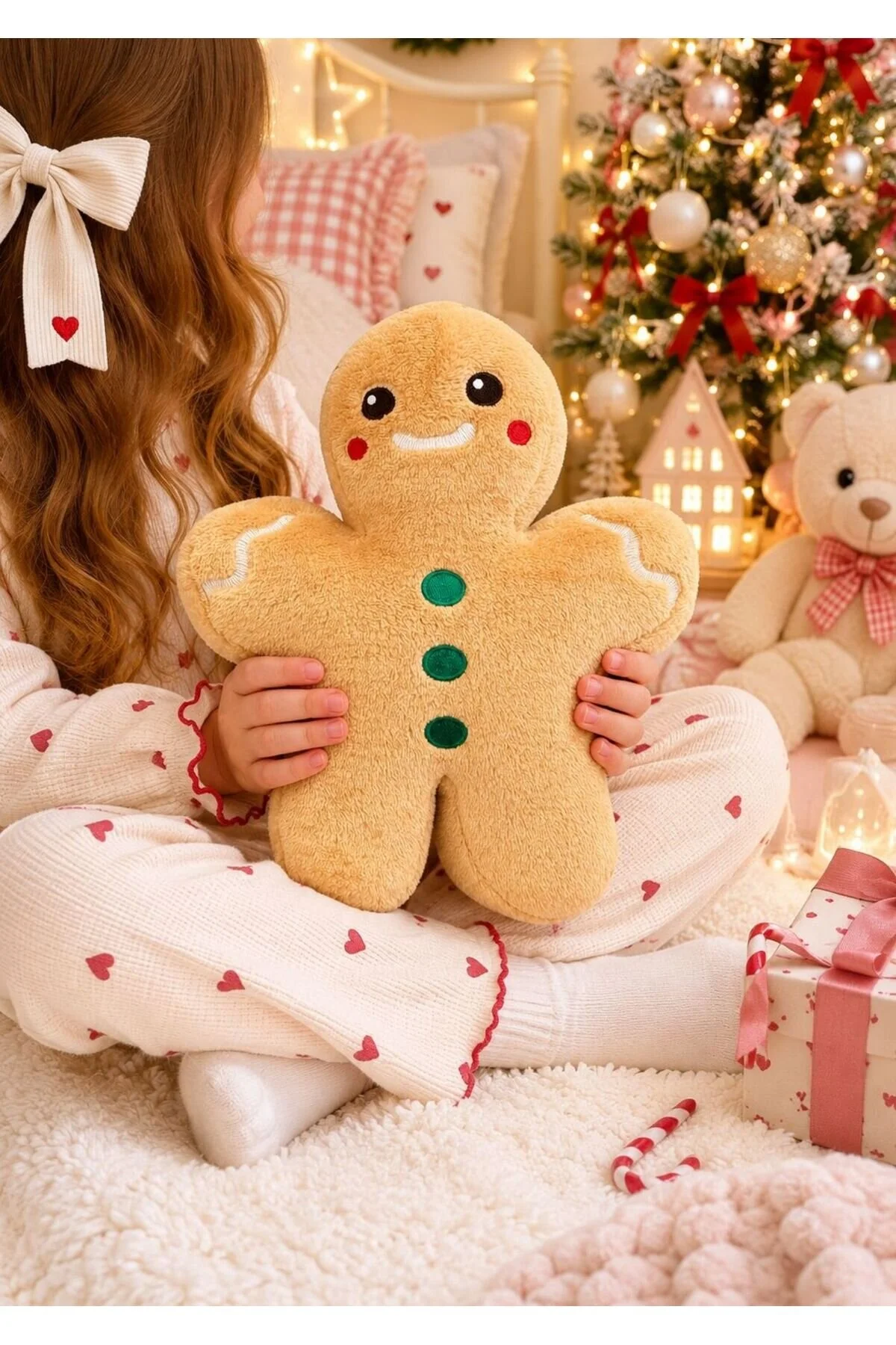 اسباب بازی های پشمی بالش مخمل دار COOKIE MAN, SLEEPING COMPANION, COMPANION بالش, پاپیون قرمز کریسمس MAN 32 سانتی متر eco sepet