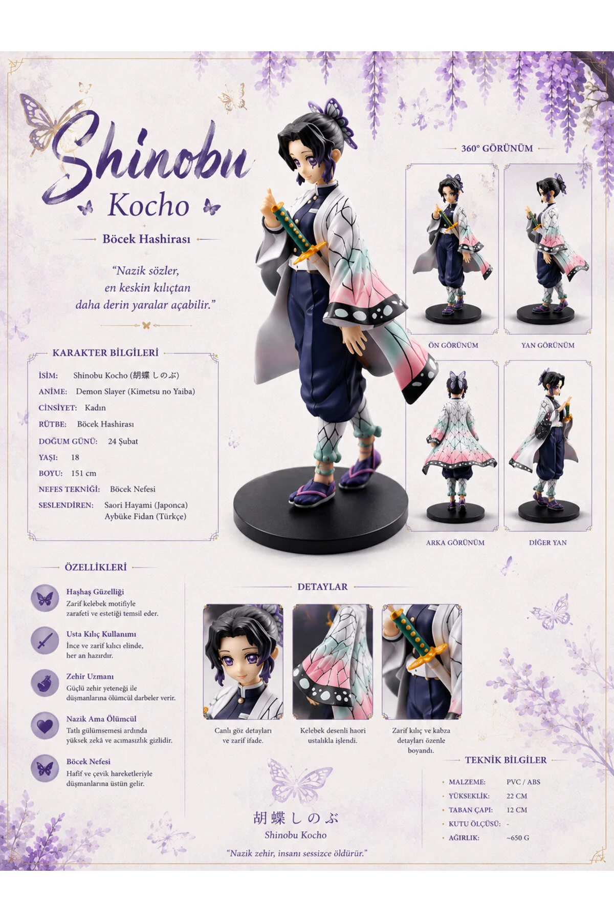 اسباب بازی های فیگور دیگر انیمه DEMON SLAYER SHINOBU KOCHOU FIGURE TOY 16 CM از ترکیه Genel Markalar