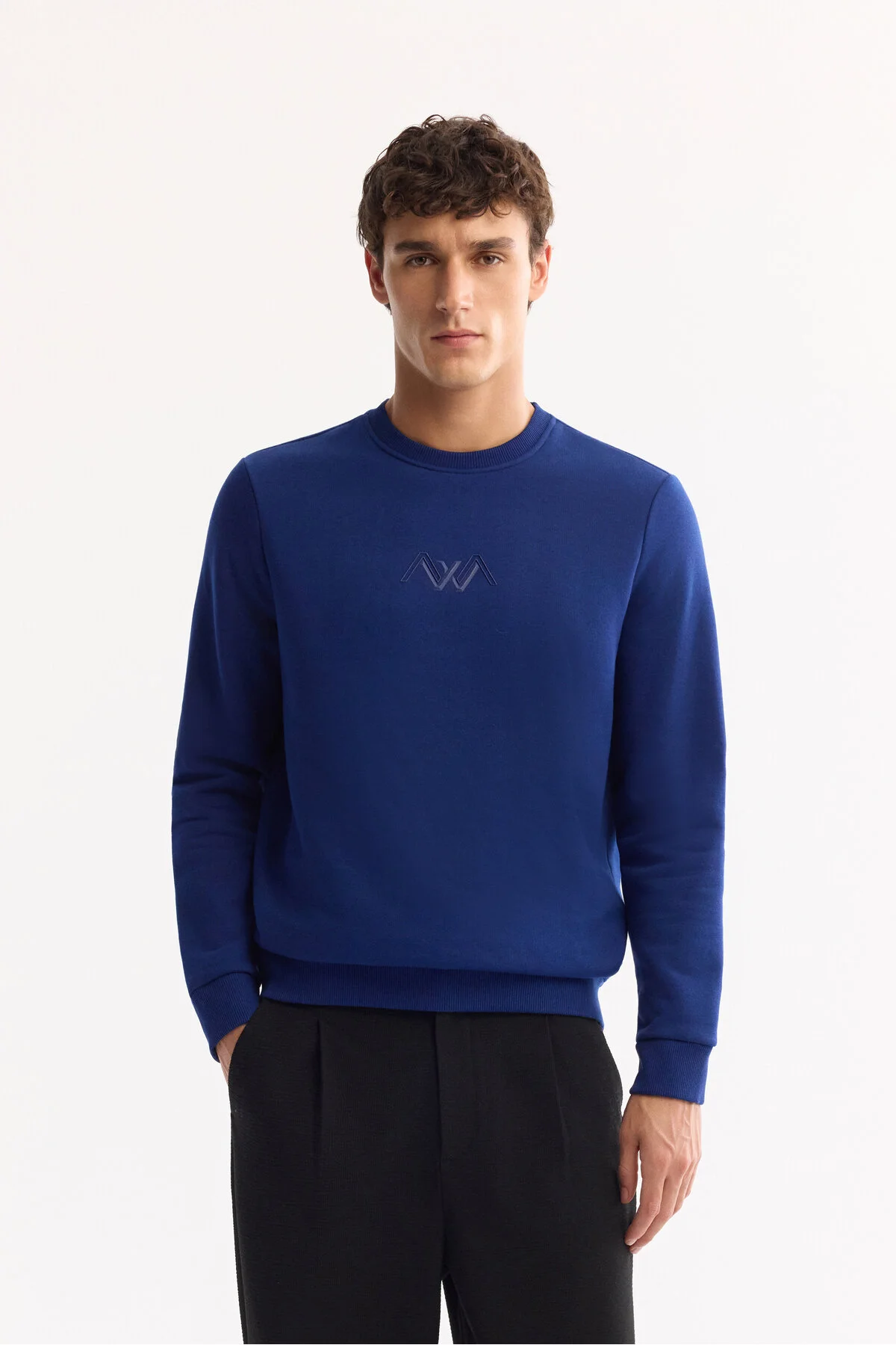 سویشرت آبی مردانه یقه دوچرخه 3 Ip Sweatshirt آوا Avva