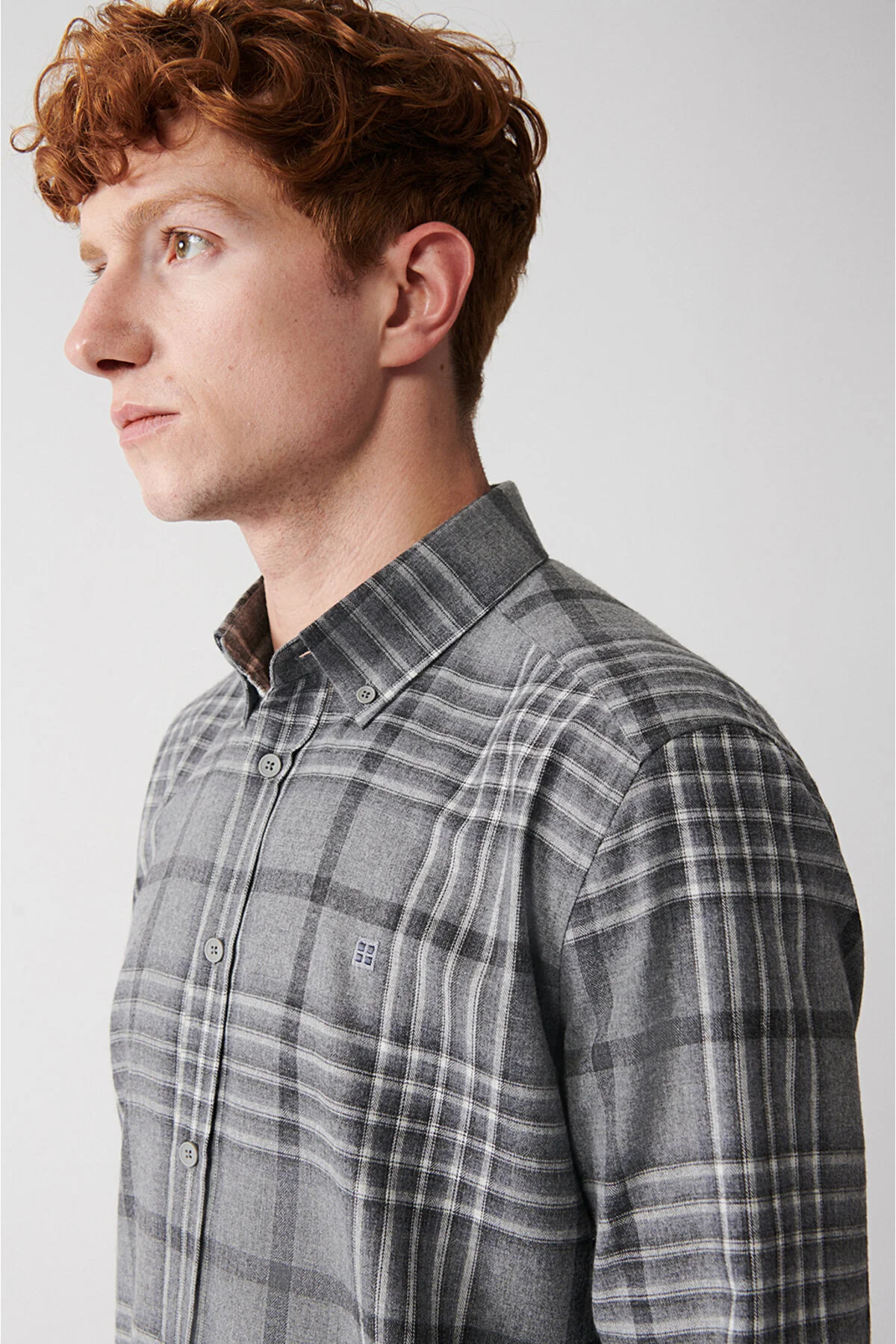 پیراهن / بلوز دکمه دار خاکستری مردانه فلانل Plaid Flannel آوا Avva