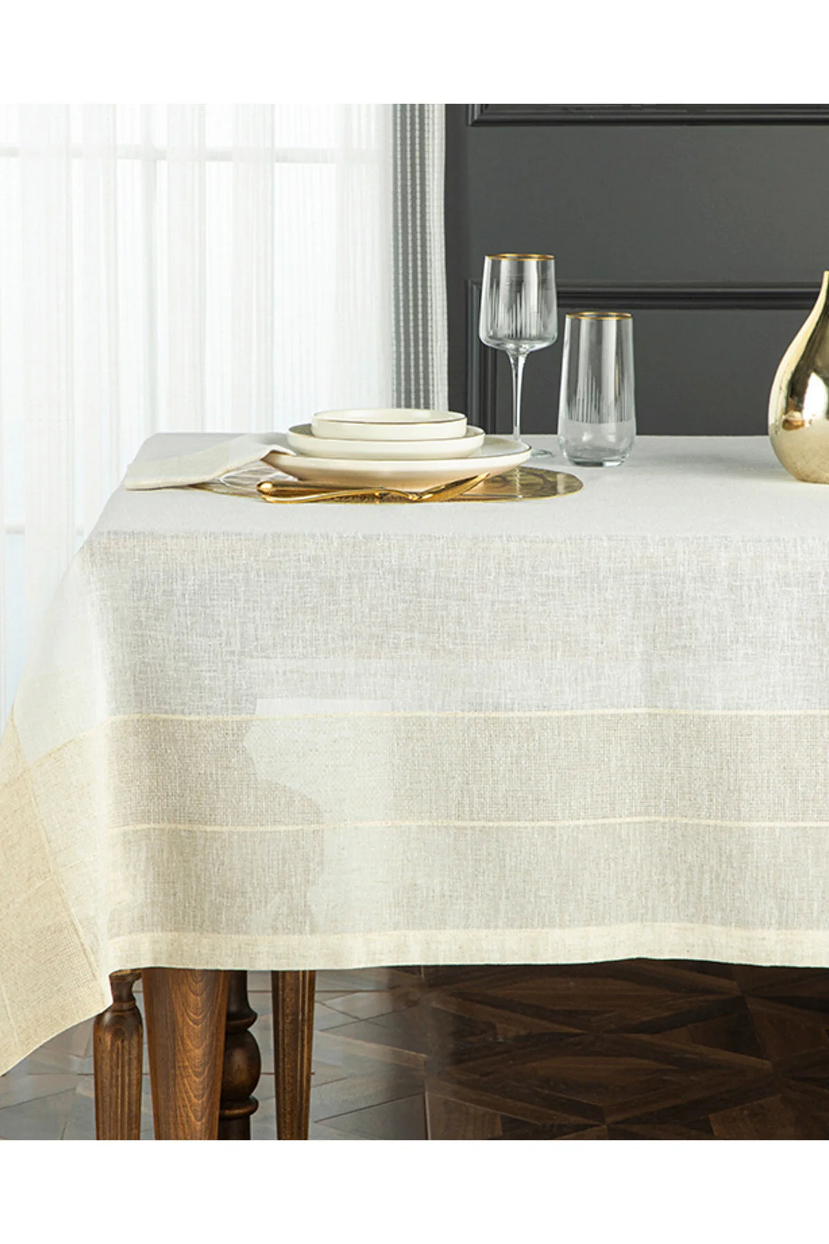 رومیزی سفره کتانی لوکس 150X200 سانتی متر بژ انگلیش هوم English Home
