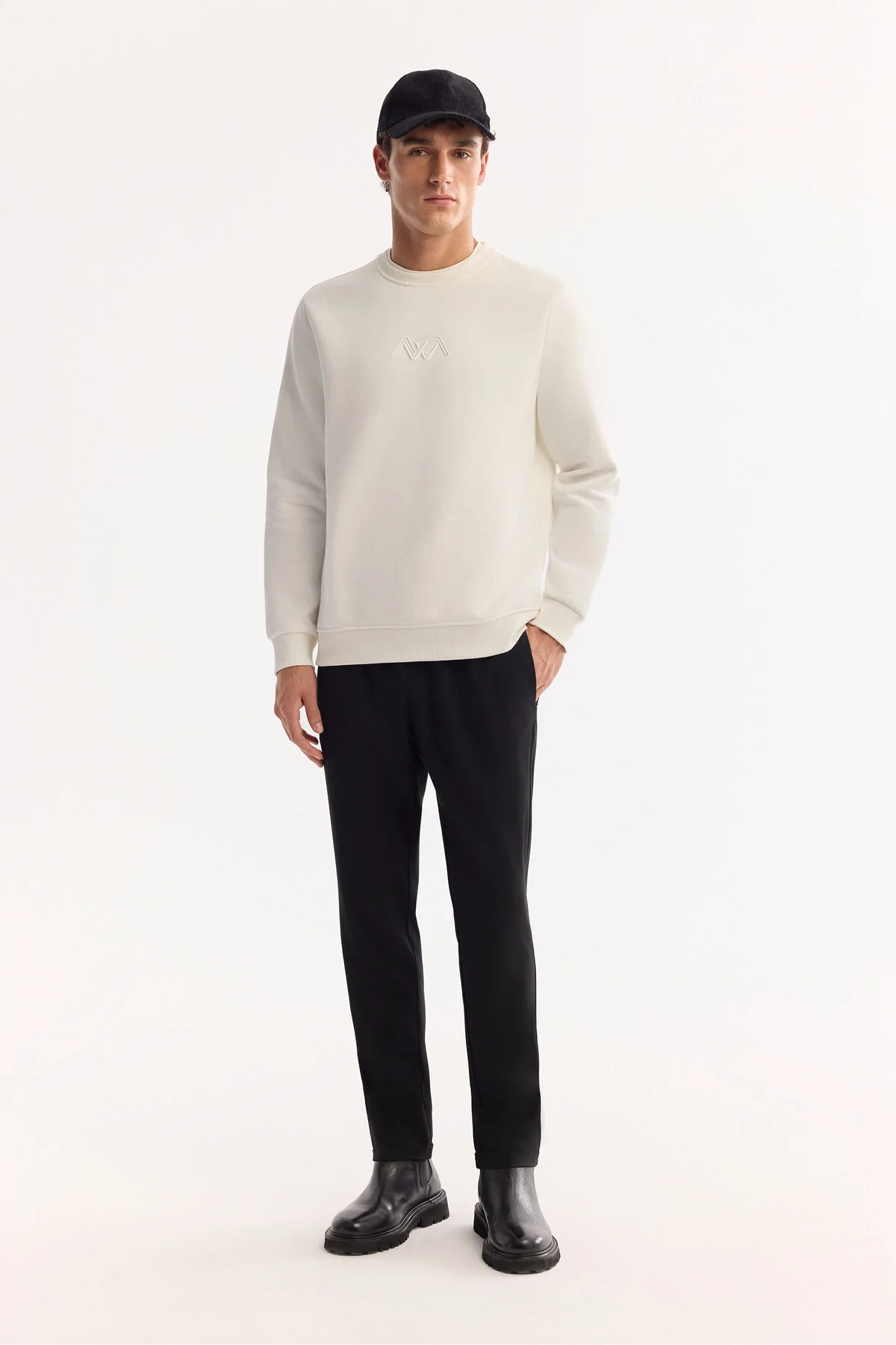 سویشرت سفید مردانه یقه دوچرخه 3 Ip Sweatshirt آوا Avva