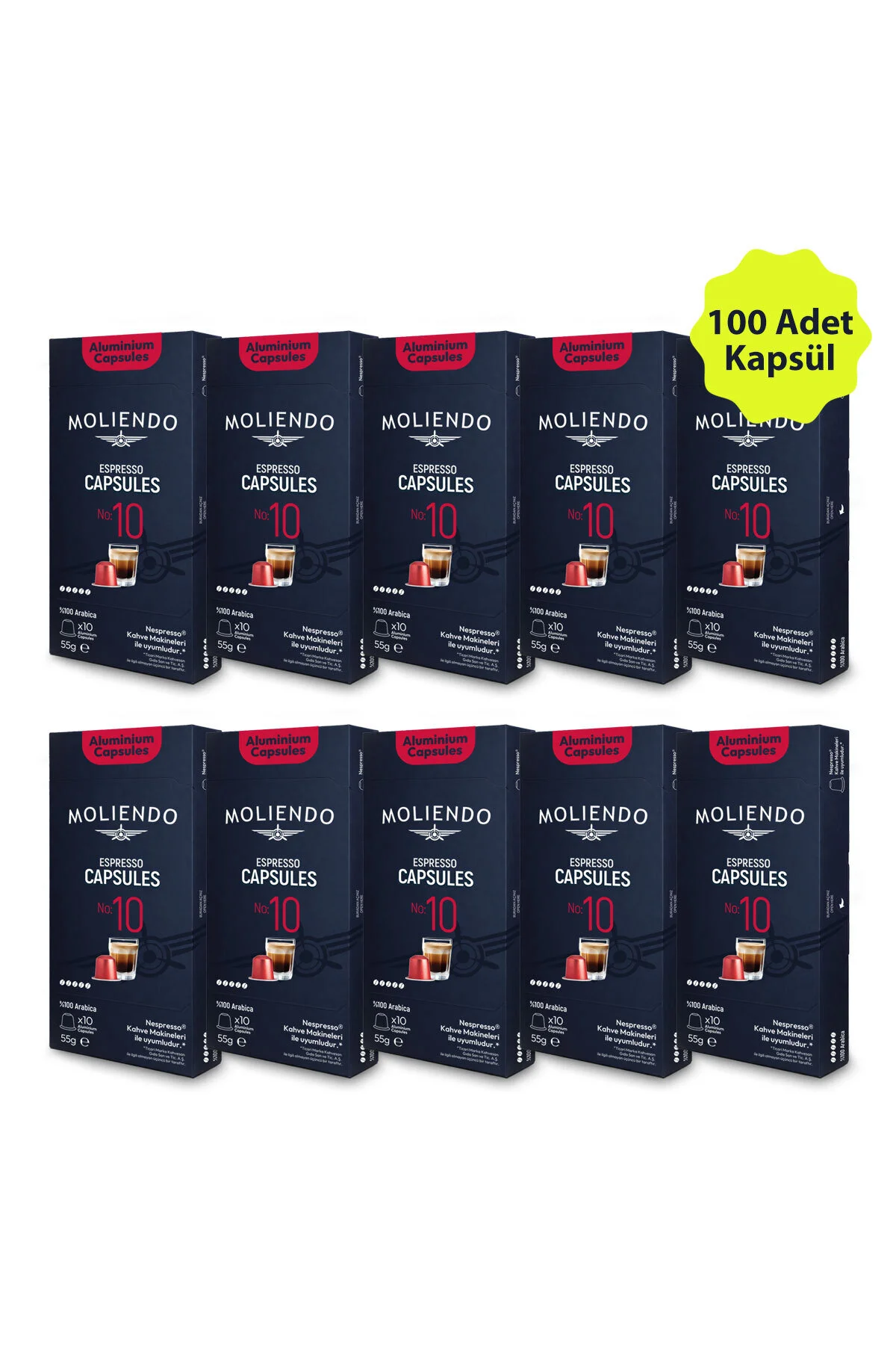 کپسول قهوه آلومینیومی شماره: 10 بسته مزیت 100 سازگار با NESPRESSO Moliendo