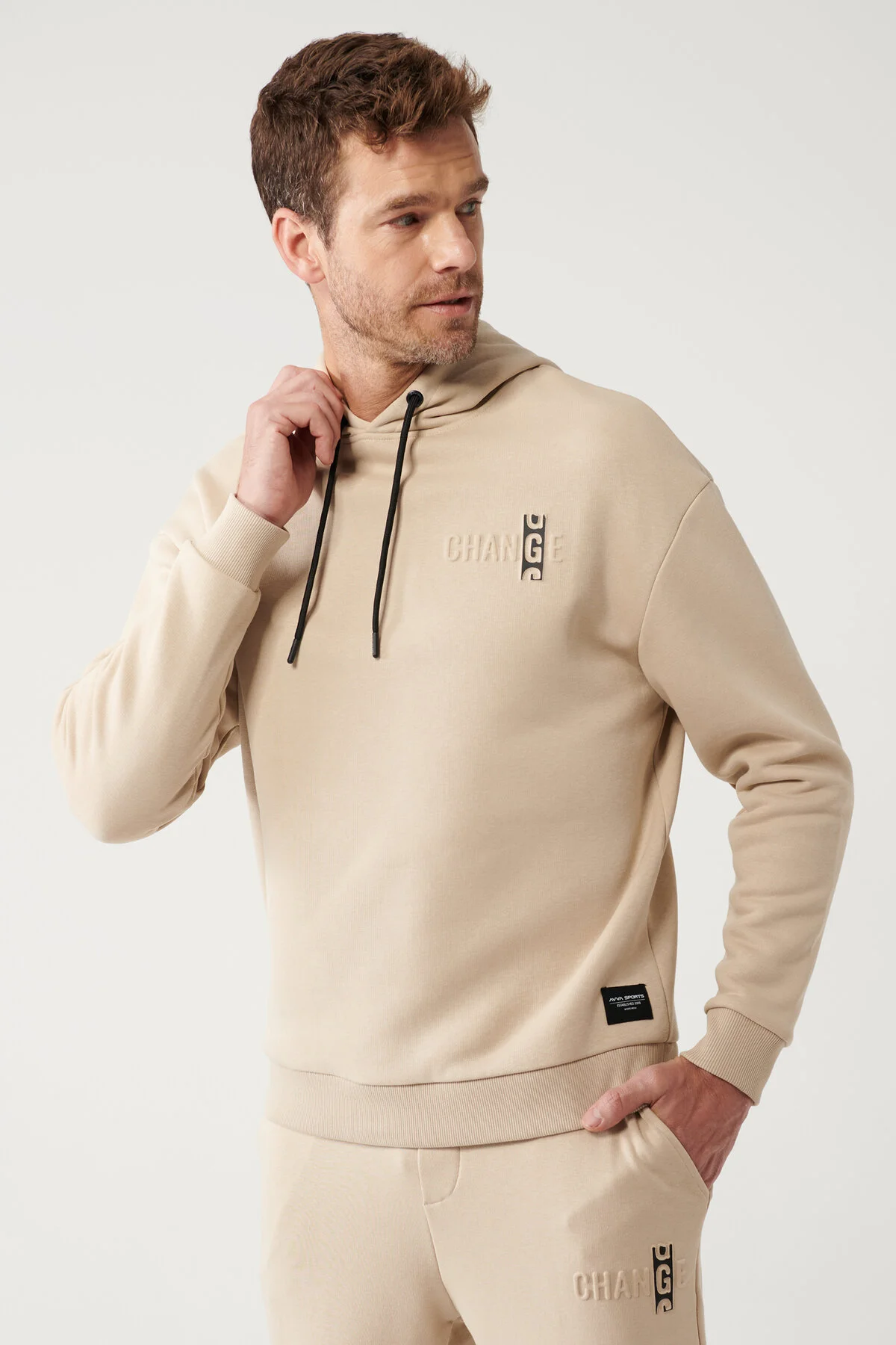 سویشرت نود مردانه رنگ بژ Hooded 3 Ip Sweatshirt A32Y1190 آوا Avva
