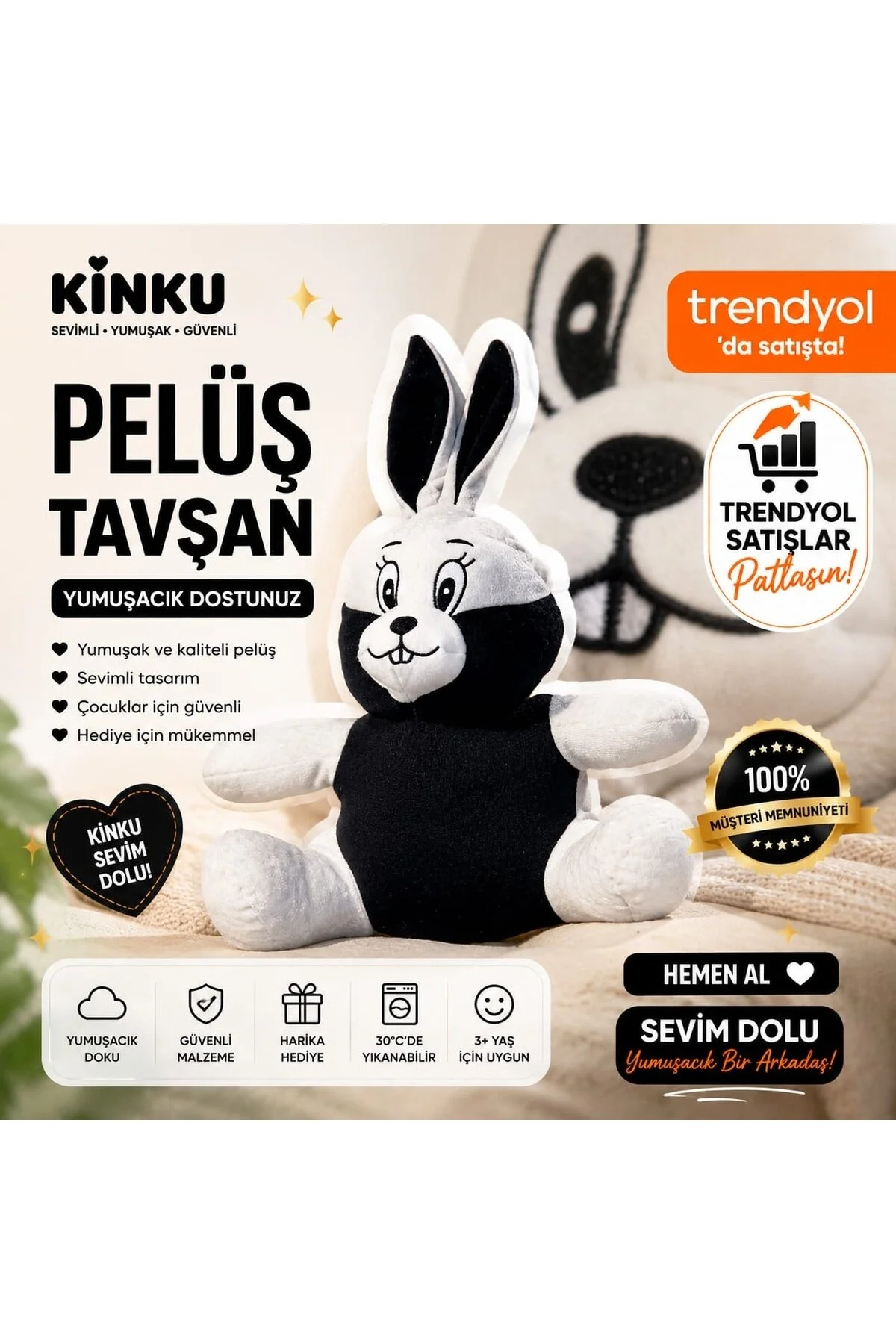 اسباب بازی های پشمی SLEEPING FRIEND LONG EAR BUNNY RABBIT 65CM TOY PLUSH KİNKU