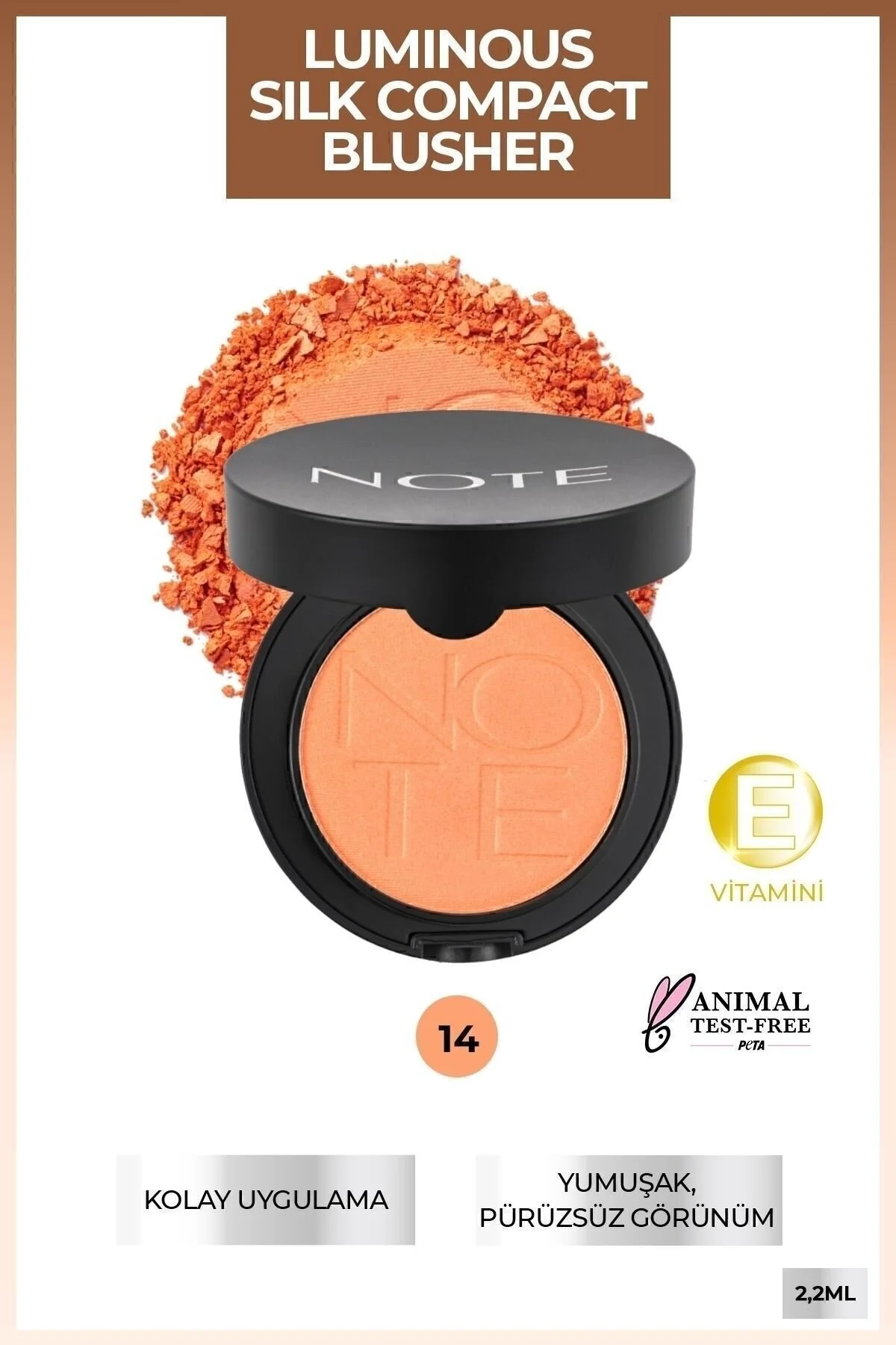 رژگونه پودر ابریشم فشرده لومینوس 14 مرجانی رویایی Note Cosmetics
