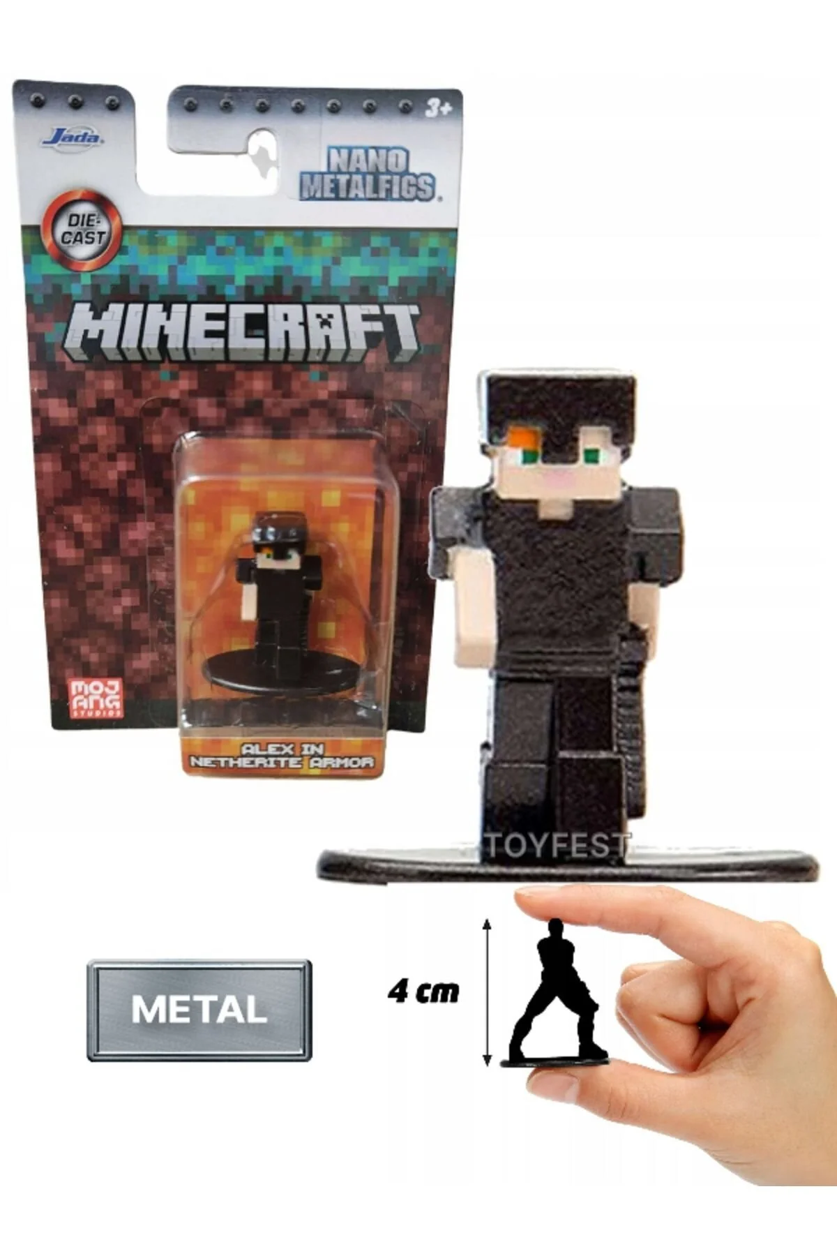 اسباب بازی های فیگور شخصیت JADA NANO METALFICS MINECRAFT METAL CASTING DIE CAST MINI FIGUR ALEX IN NETHERITE ARMOR 4 سانتی متر TOYFEST