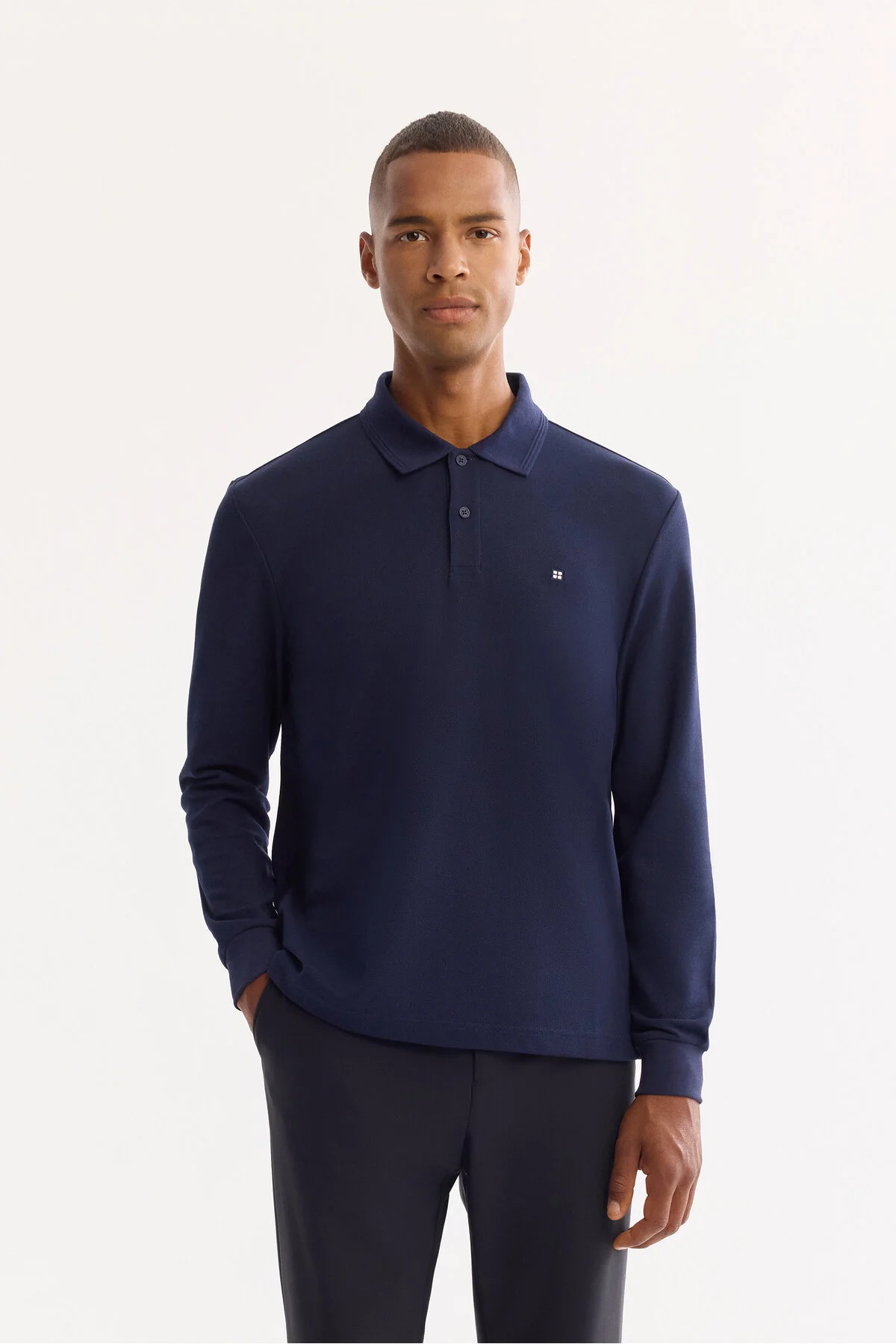 سویشرت آبی مردانه دکمه پنبه ای نفتی 2 نفره یوناور Yaka Sweatshirt B001080 آوا Avva