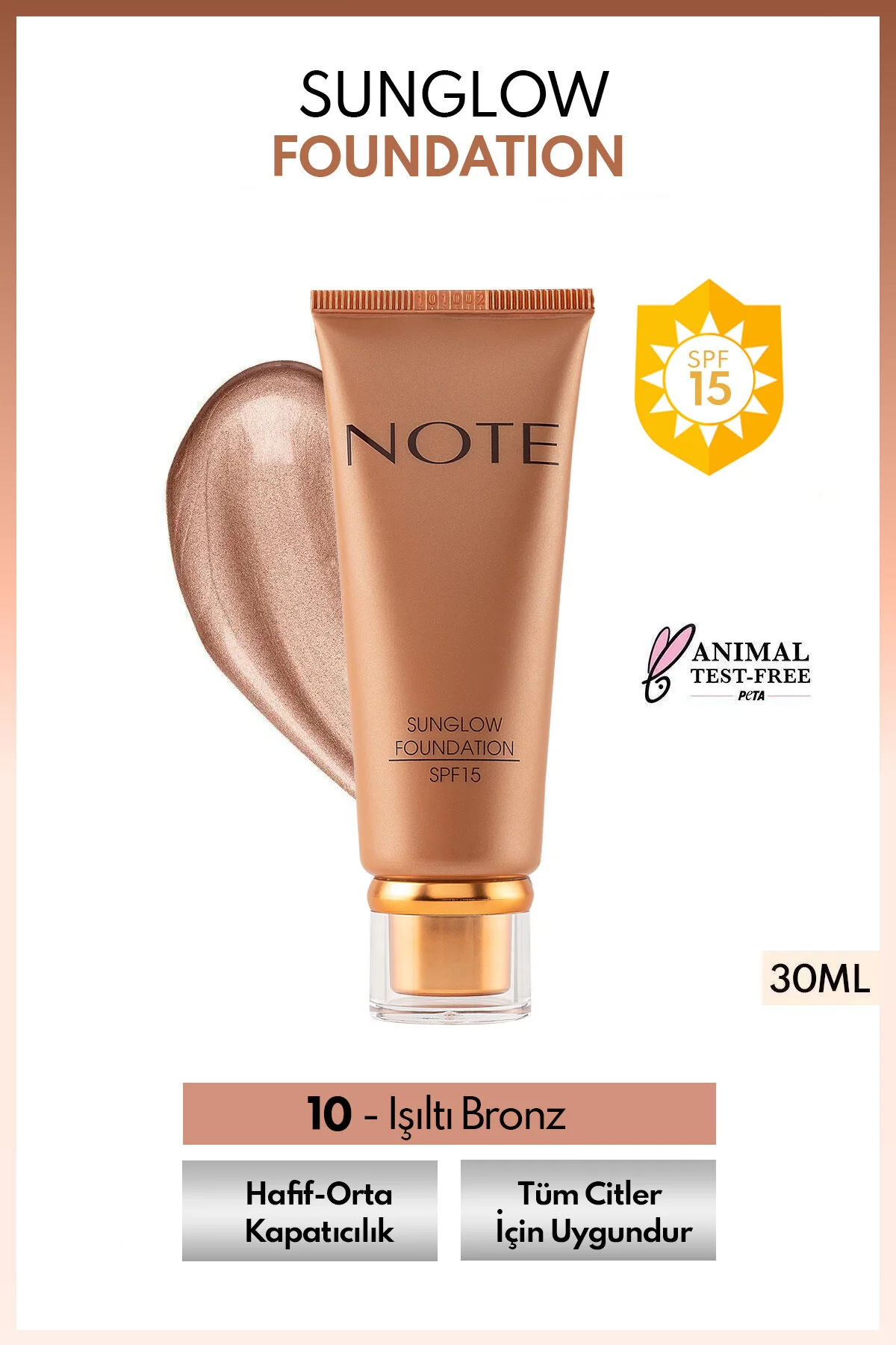 کرم پودر فونداسیون سانگلو SPF 15 RADIANT BRONZING FOUNDATION 10 LIGHT Note Cosmetics
