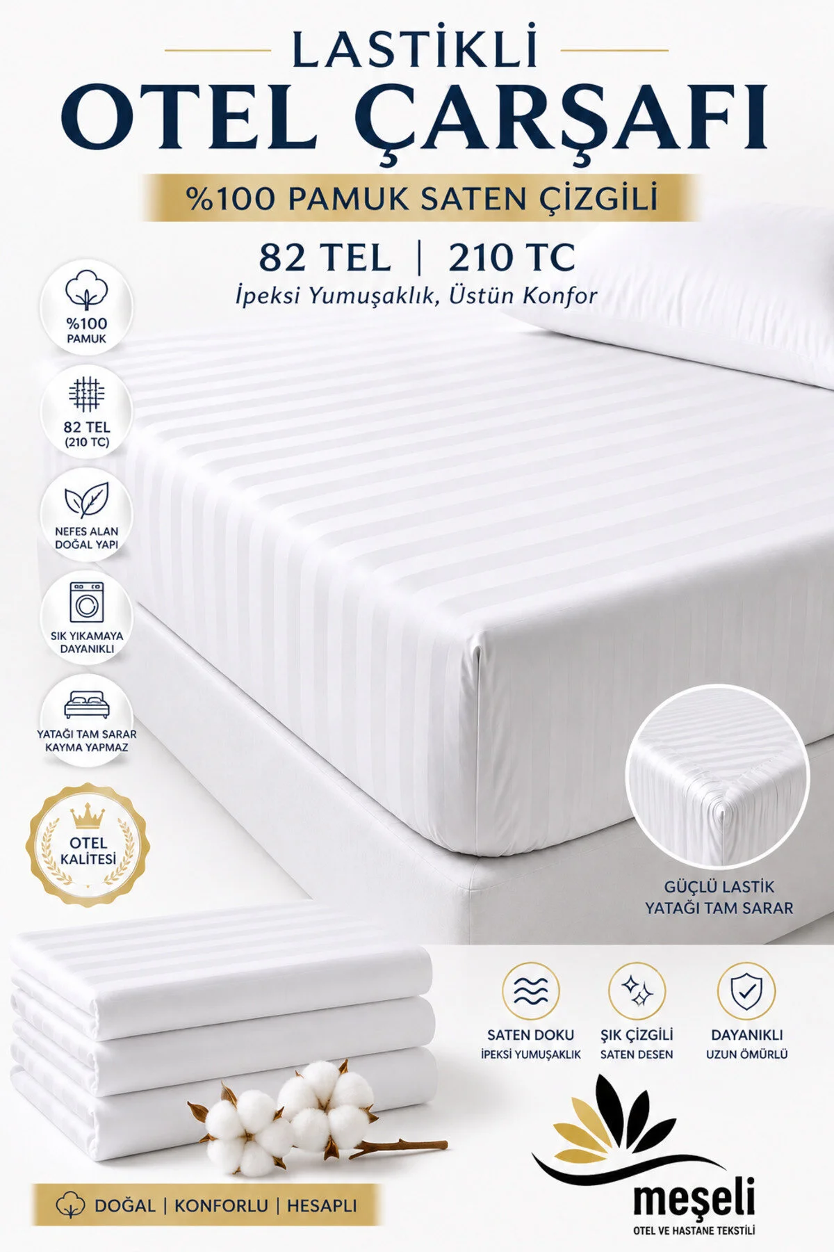 ست ملحفه یک نفره 83 سیم پنبه ای ساتن تک با لوکس LAY WATTLE 90X190 | خشک کردن سریع MEŞELİ TEKSTİL