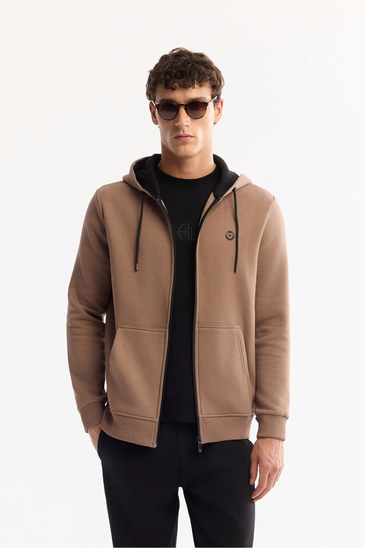 سویشرت آبی مردانه شاردون کاپوت قهوه ای 3 Ip Zipper Sweatshirt E001019 آوا Avva