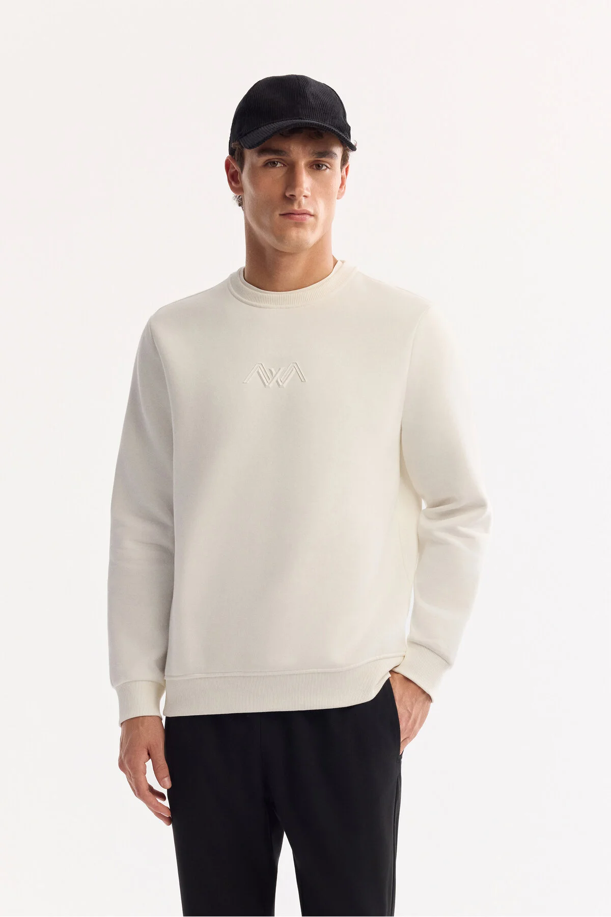 سویشرت سفید مردانه یقه دوچرخه 3 Ip Sweatshirt آوا Avva