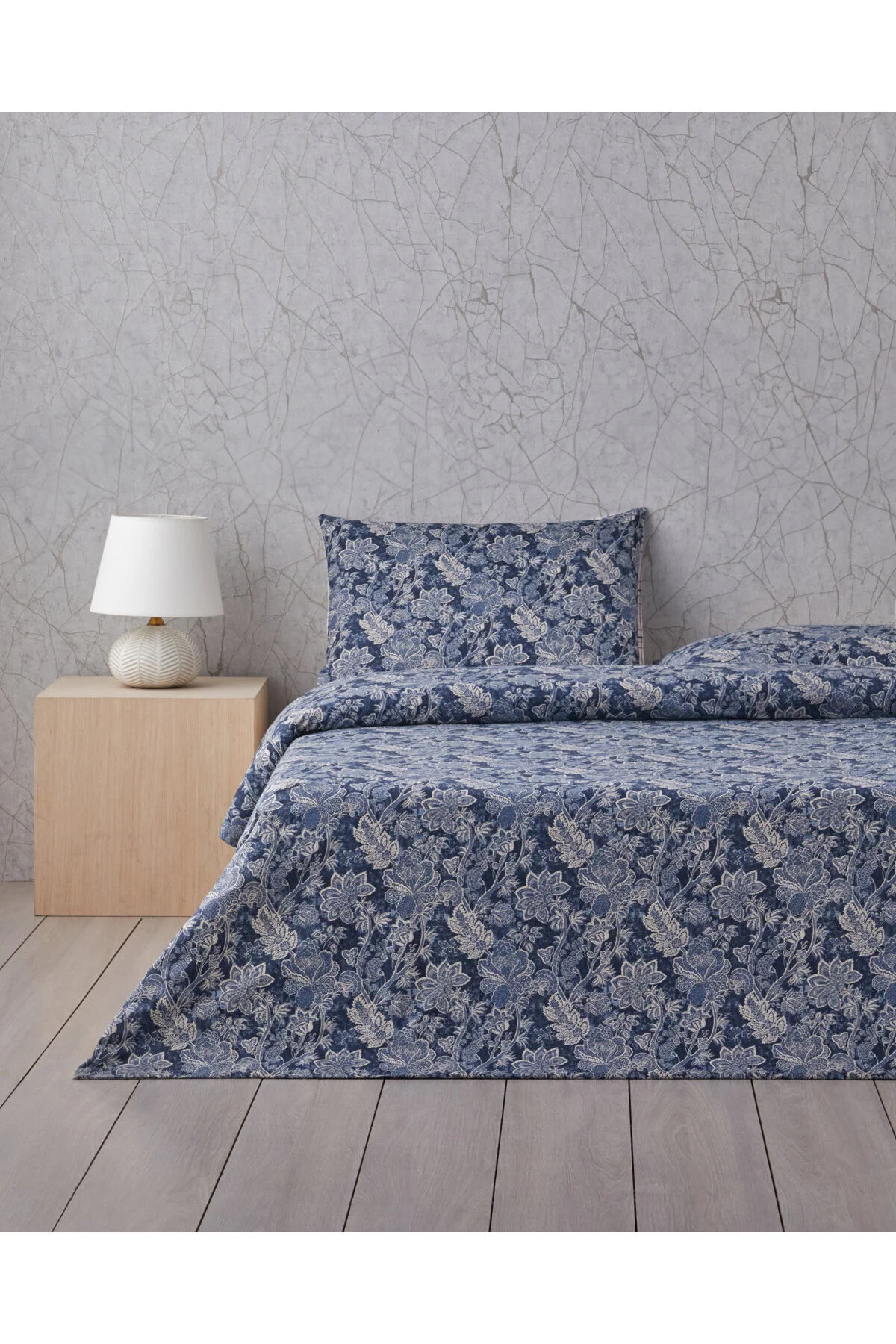 کاور لحاف یک نفره BOHO BLOOM COTTON LARCAKE SET 160X220 CM NAVY BLUE English Home