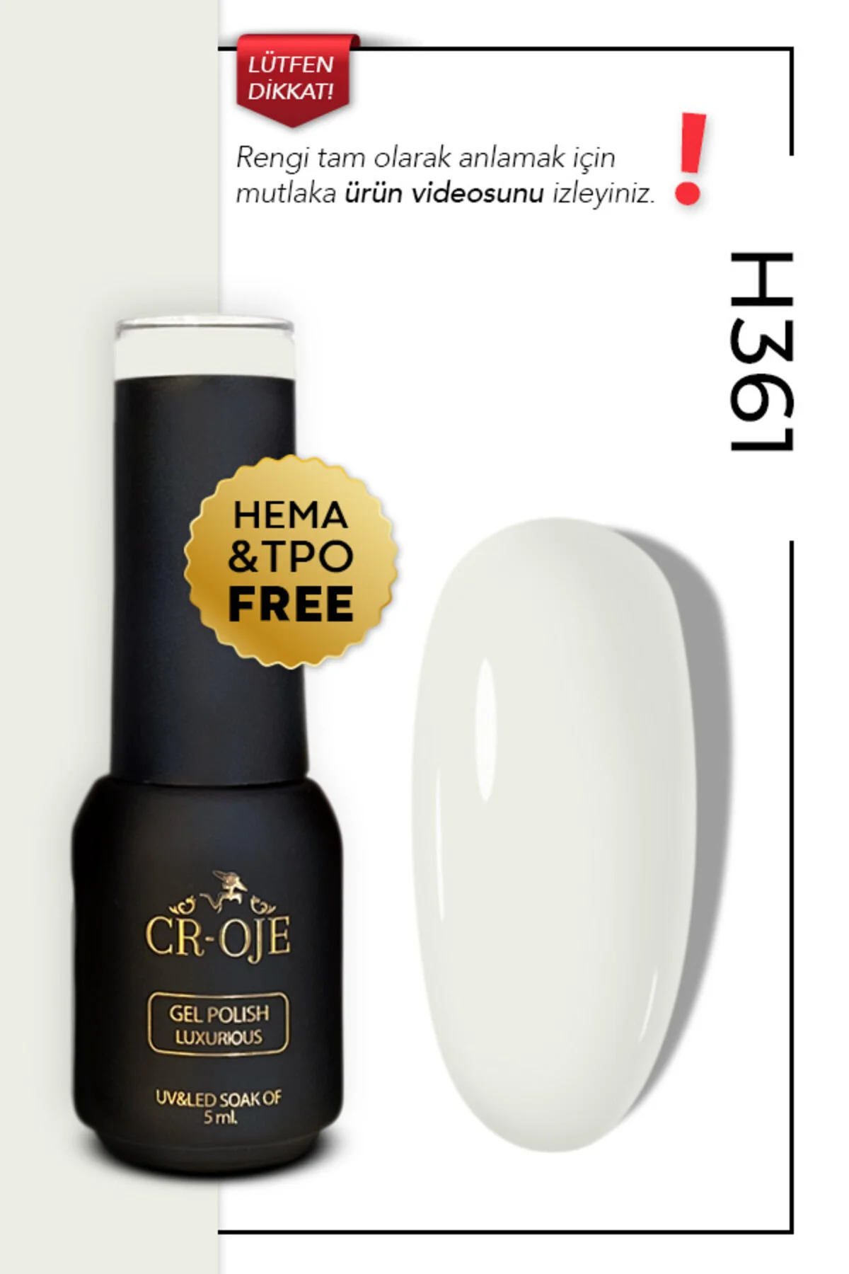 لاک ژل ماندگار رنگ سفید مدل H361 حجم 5 میلی لیتر CROJE KALICI OJE