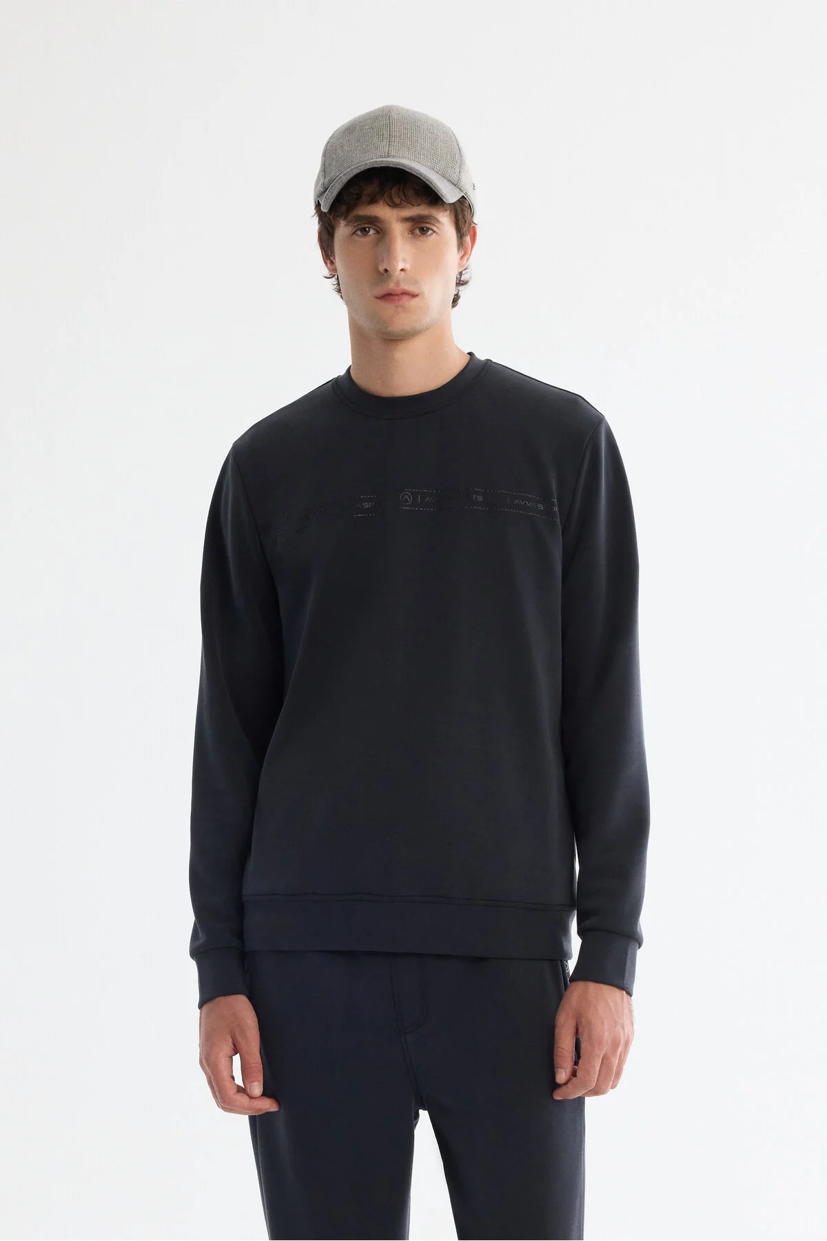 سویشرت خاکستری مردانه یقه دوچرخه آنتراسیت آقایان طرح دار Elastan Sweatshirt آوا Avva