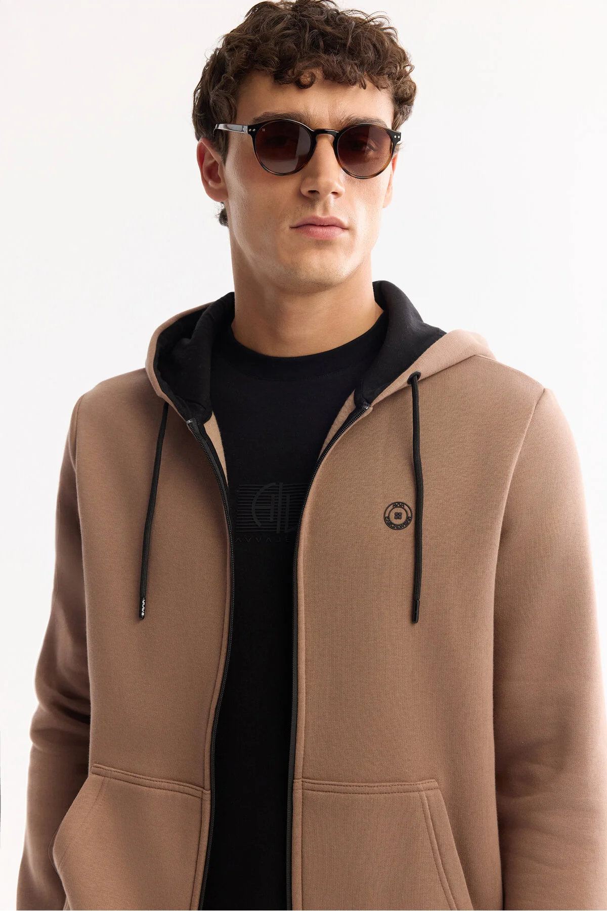 سویشرت آبی مردانه شاردون کاپوت قهوه ای 3 Ip Zipper Sweatshirt E001019 آوا Avva