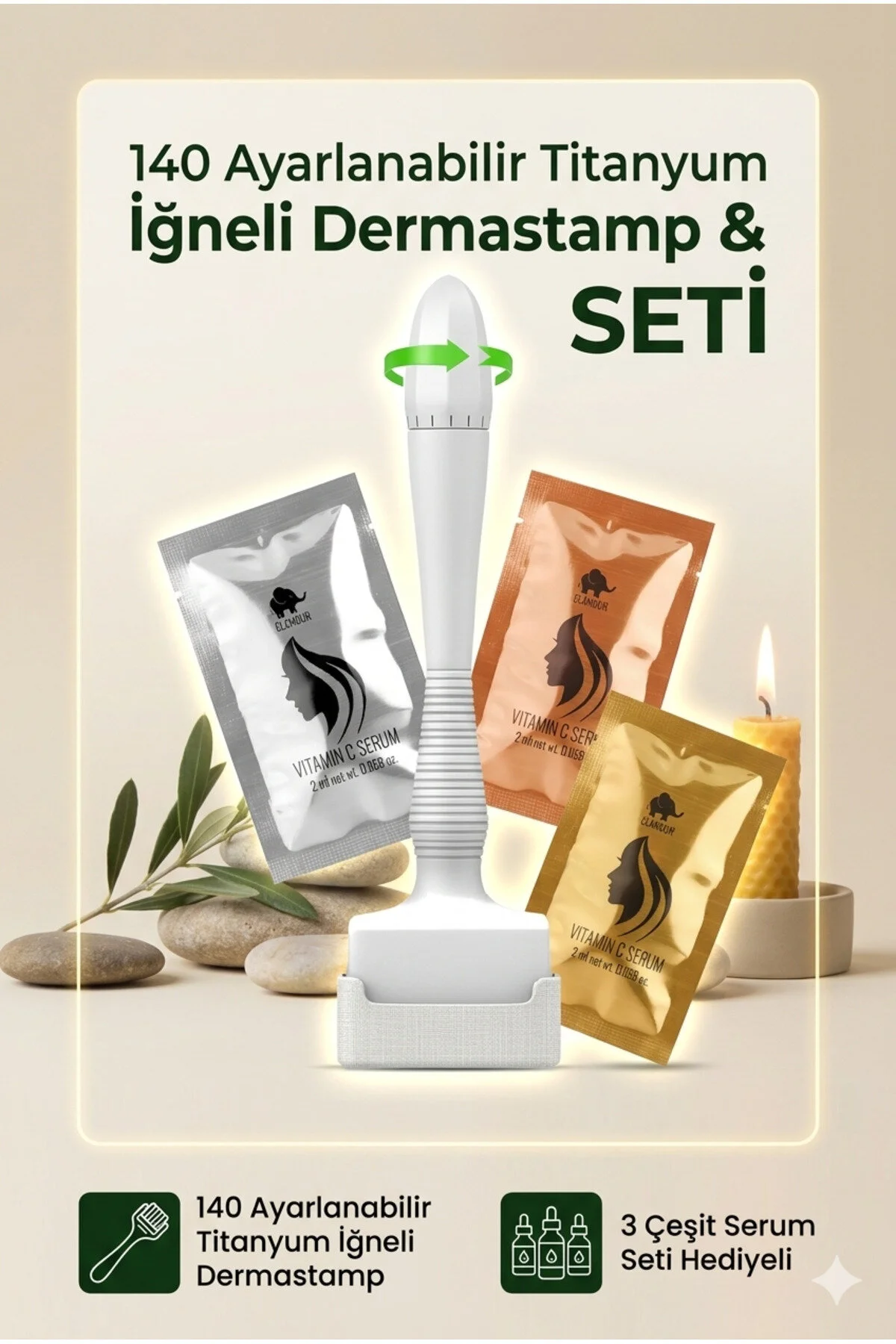 دستگاه درمارولر با سوزن تیتانیوم قابل تنظیم (0.25-3.0mm) رنگ سفید ELAMOUR