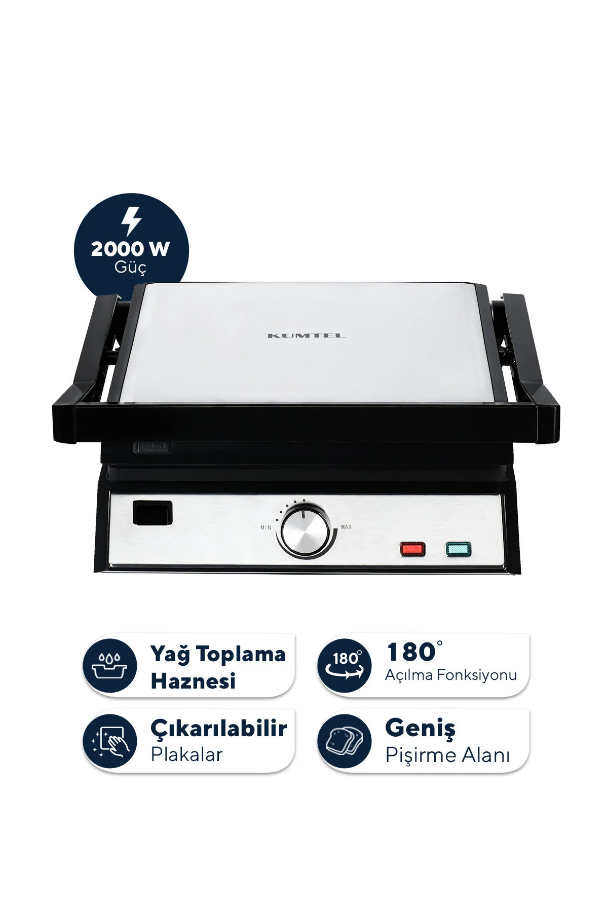 دستگاه ساندویچ و تست توستر گریل اینوکس 2000W TTM 05 اورجینال KUMTEL