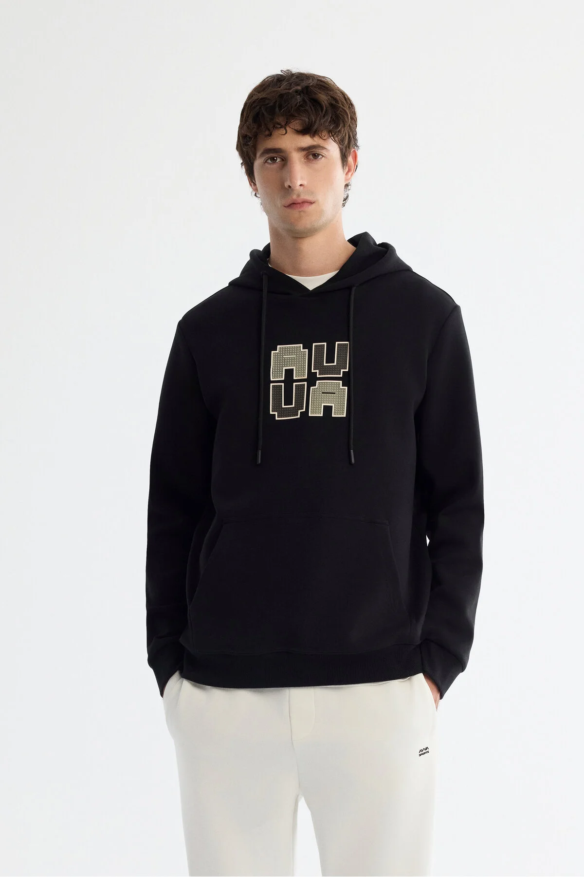 سویشرت مشکی مردانه پنبه طرح دار Elastan Sweatshirt آوا Avva