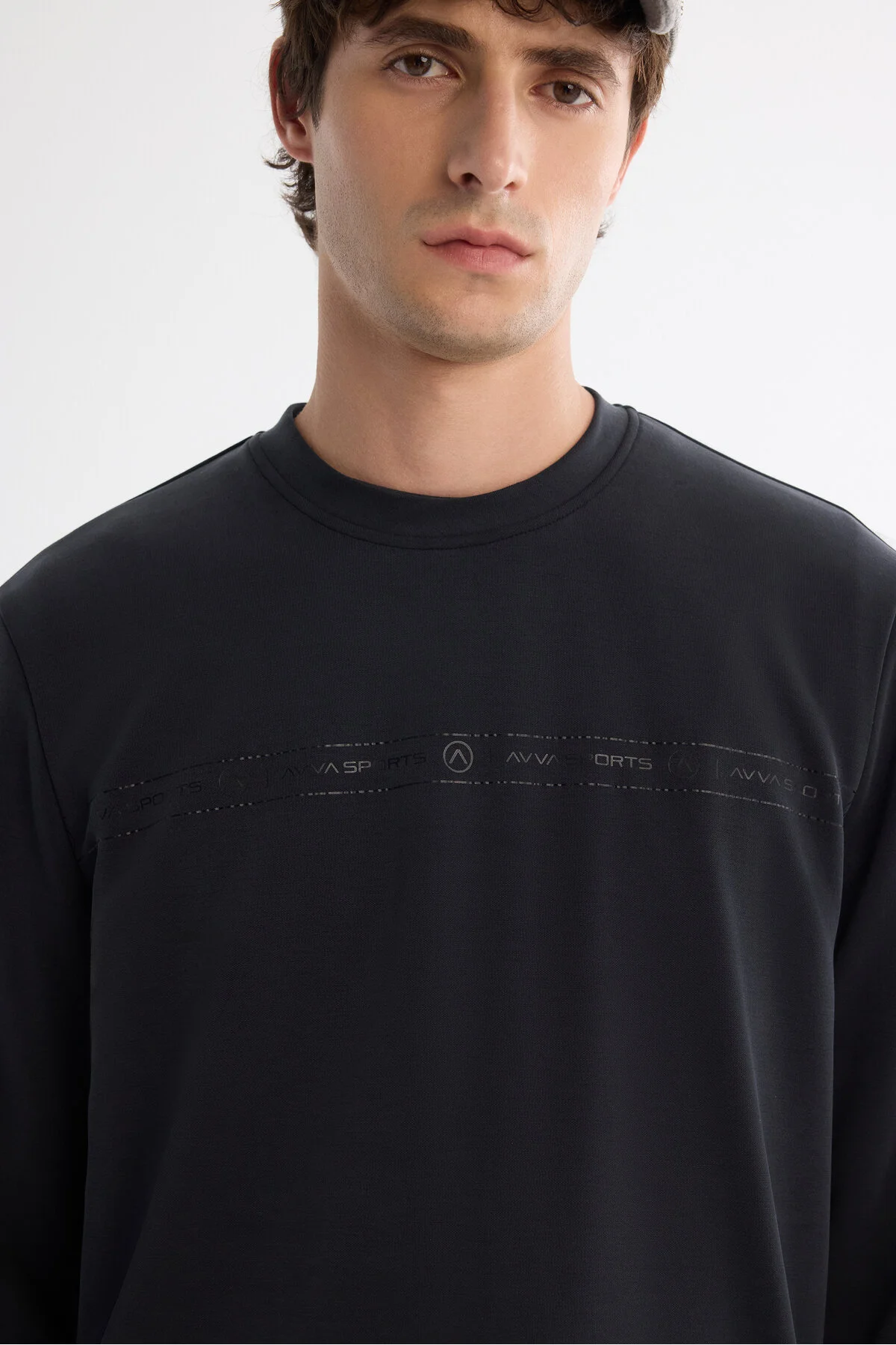 سویشرت خاکستری مردانه یقه دوچرخه آنتراسیت آقایان طرح دار Elastan Sweatshirt آوا Avva