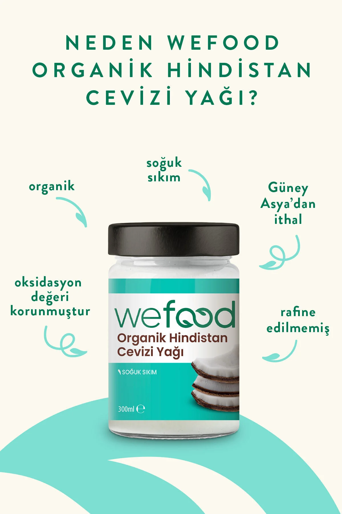 Wefood روغن نارگیل ارگانیک 300 میلی لیتر (فشردهی سرد)