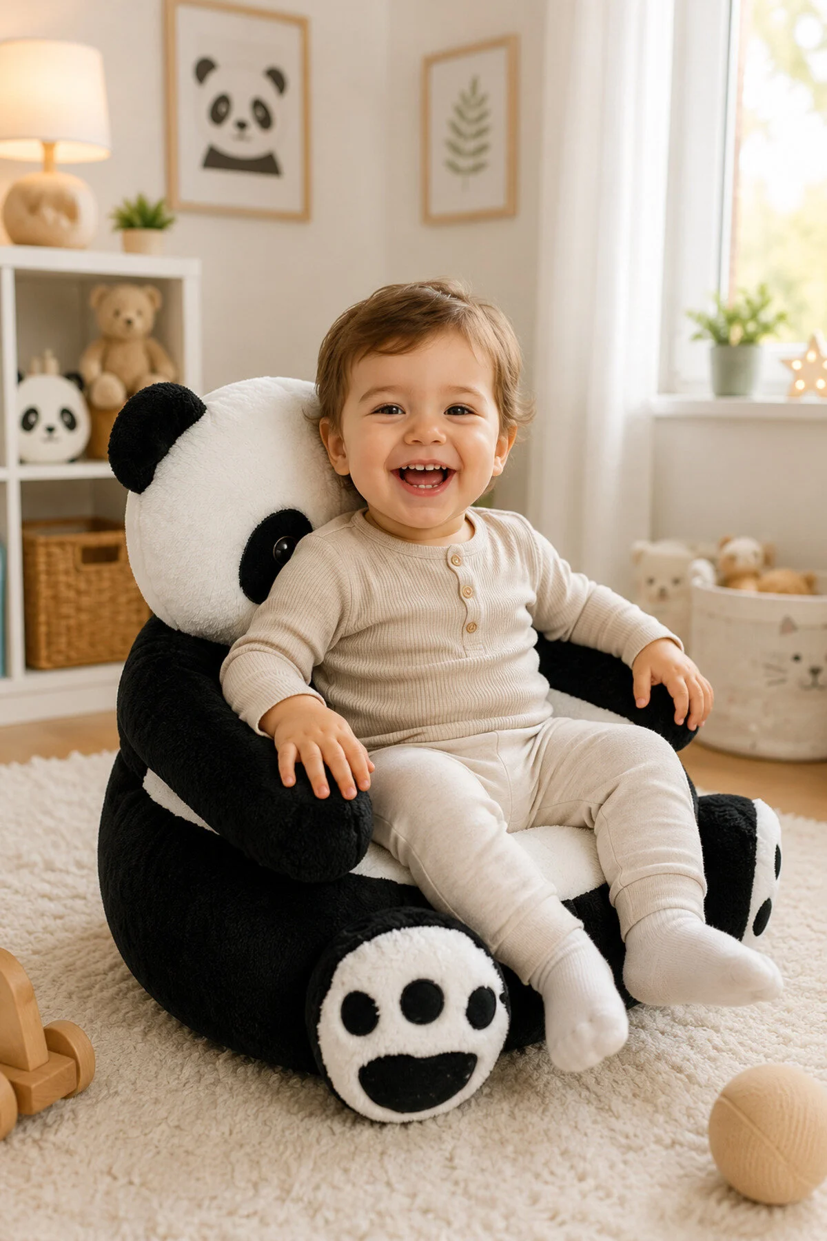 اسباب بازی های پشمی صندلی کودک مخملی پاندا 100% محلی Pandamkee