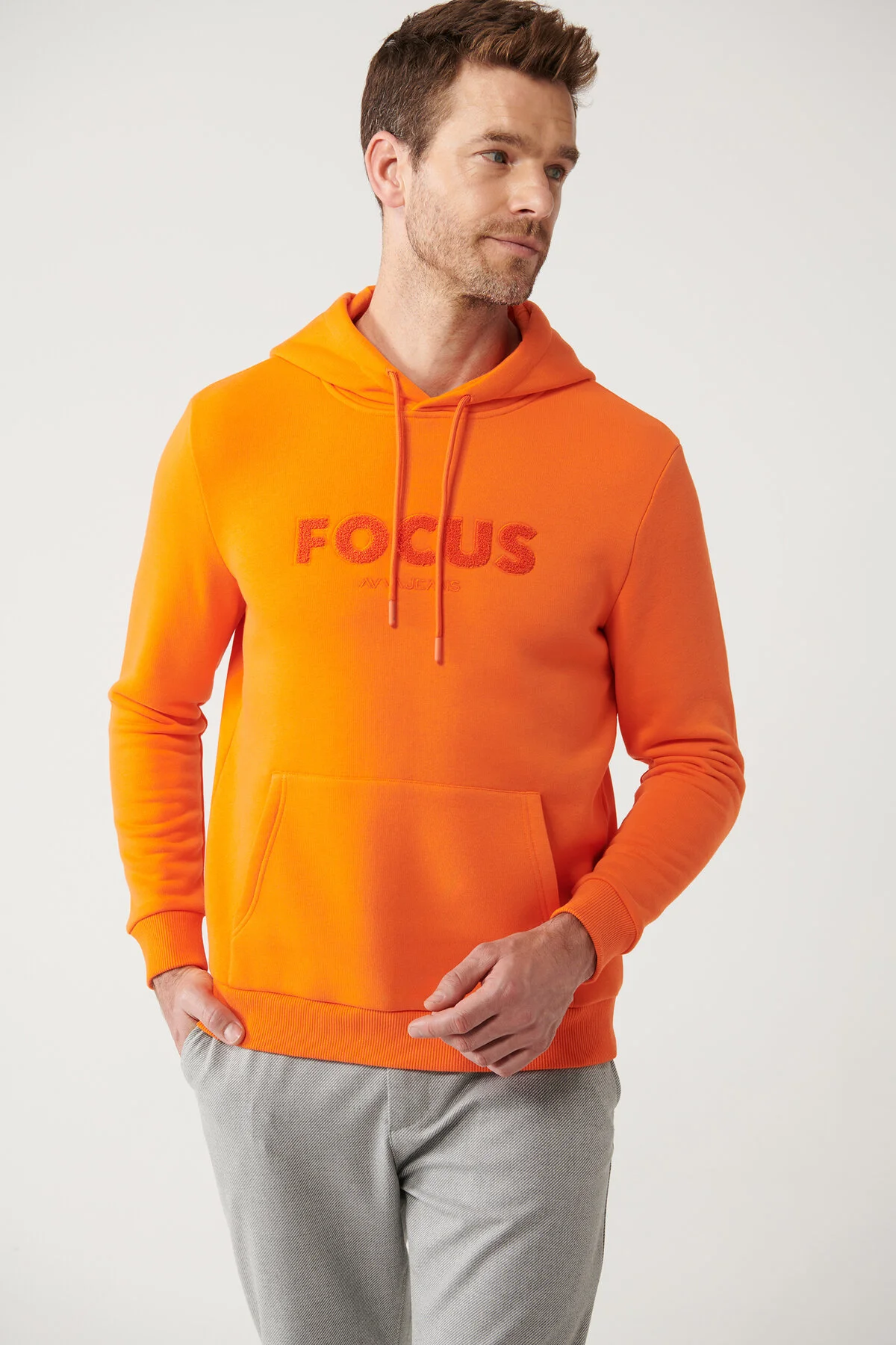 سویشرت نارنجی مردانه لباس 3 Ip Kangaroo Pocketshirt A32Y1193 آوا Avva