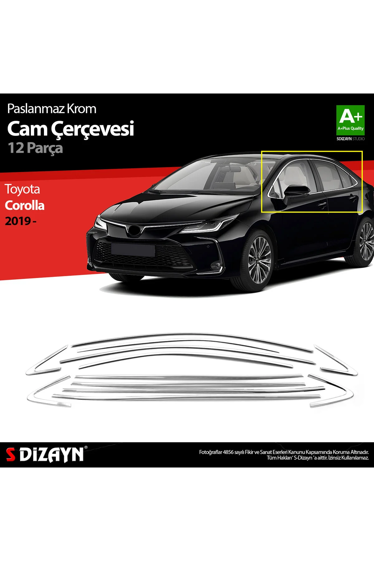 کرومی خودرو قاب شیشه ای کروم TOYOTA COROLLA 12 PRCH. بیش از سال 2019 S Dizayn