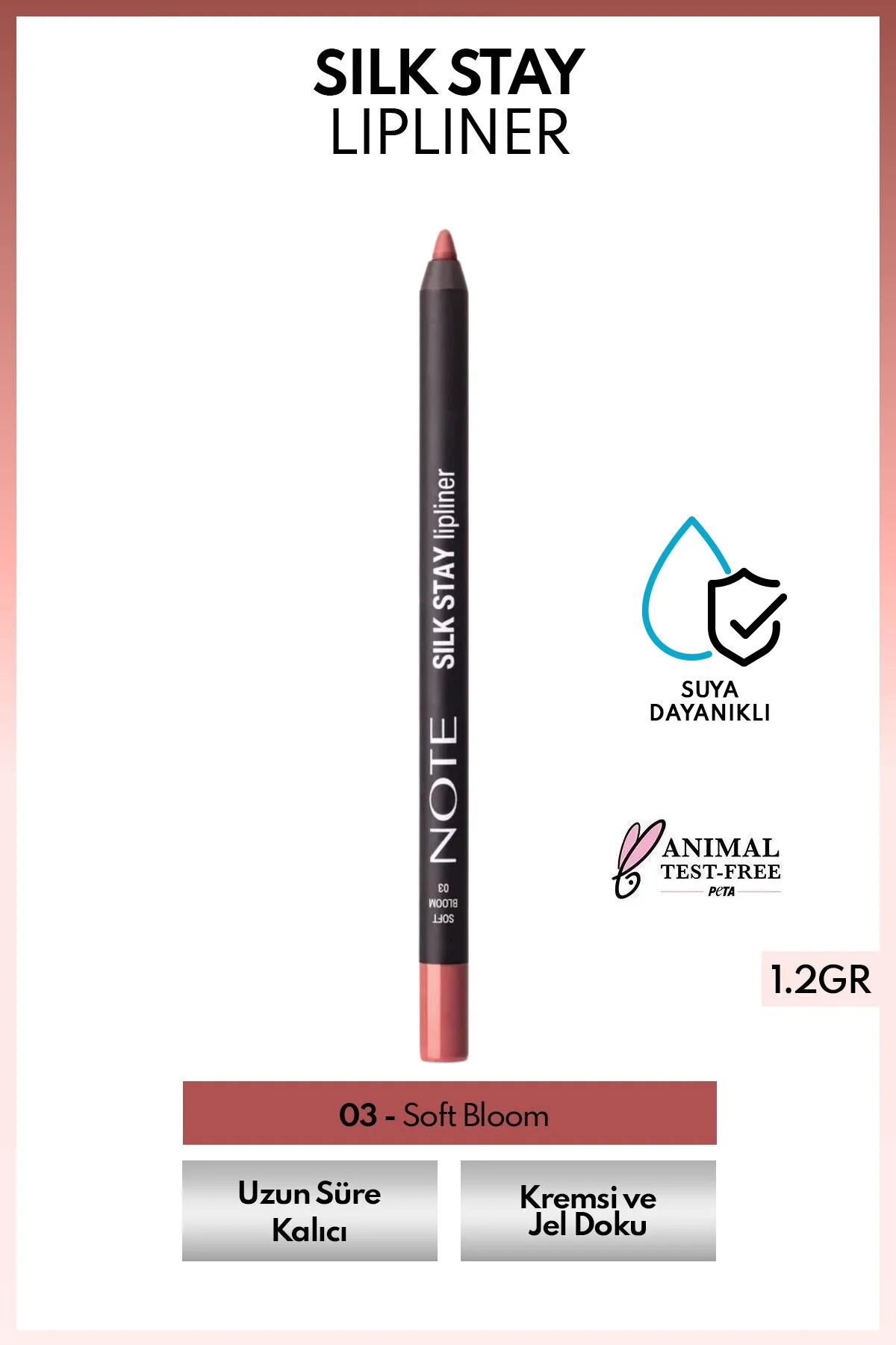 خط لب مداد ابریشمی ضد آب SILK STAY LIPINER 03 SOFT BLOOM NUDE Note Cosmetics