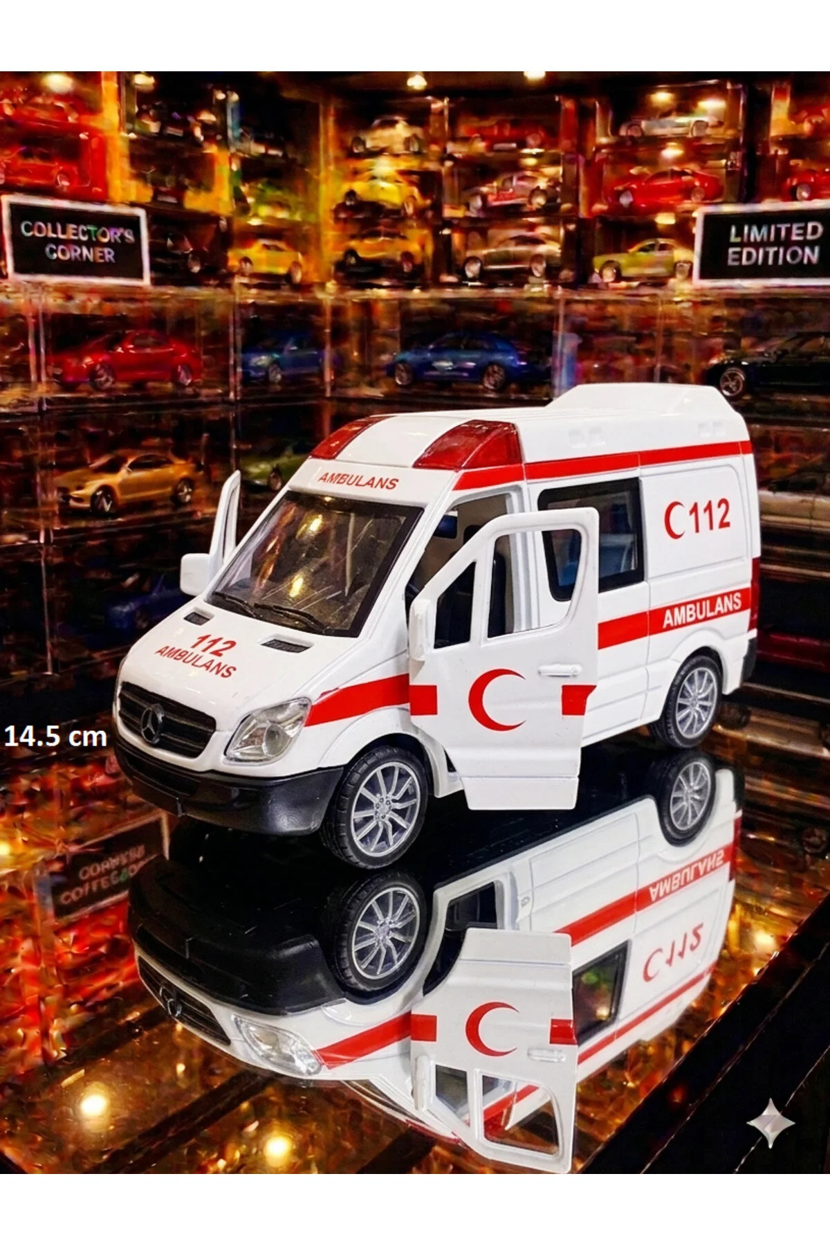مدل خودرو مینی بوس اسباب بازی اورژانسی AMBULANCE METAL 112 با صدای 4 آژیر چکبیراک 3 درب باز از ترکیه OYUNCAKSAHİLİ
