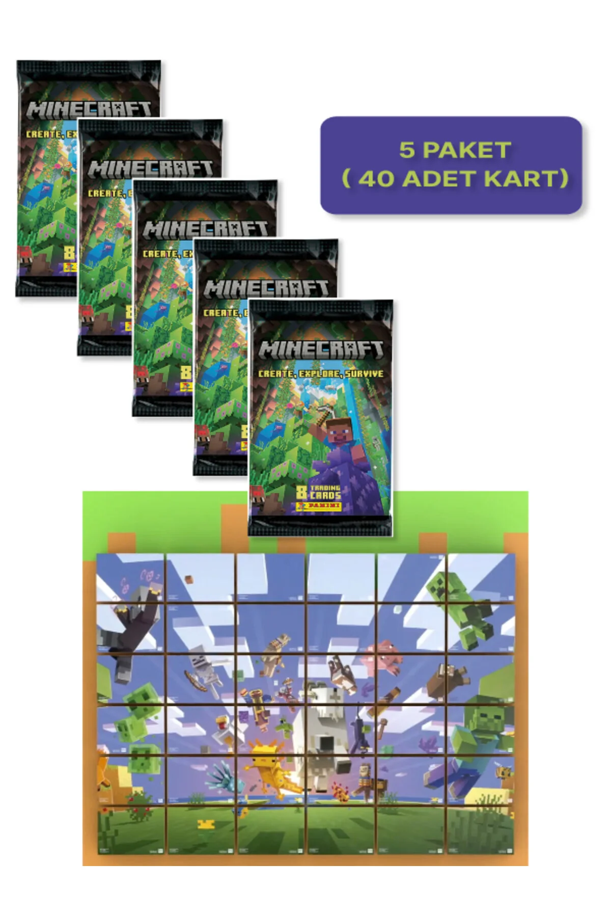 اسباب بازی های آموزشی PANINI MINECRAFT CREATE EXPLORE SURVIVE TRADING CARD + 5 PACK 40 TOYFEST