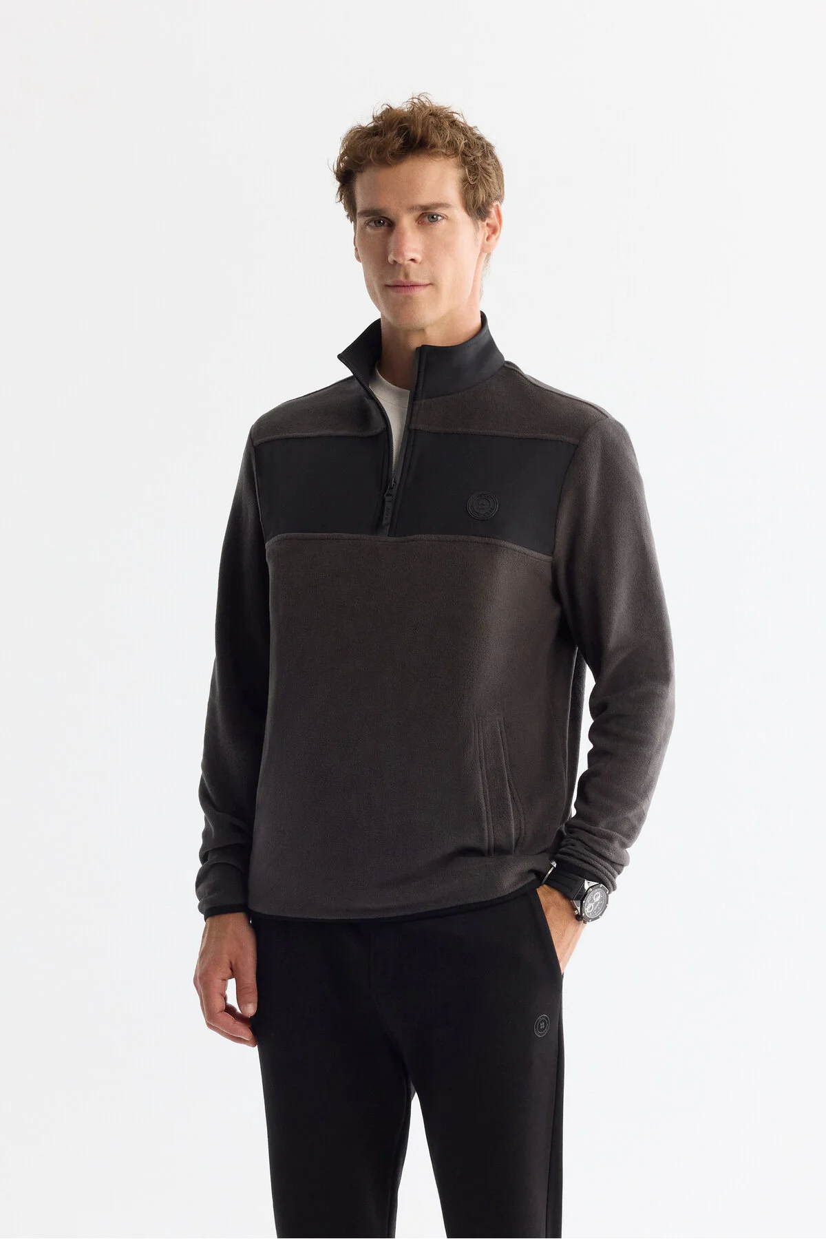 سافت شل و پلار خاکستری مردانه سویشرت Zipper Anthracite Upright Collar Polar Sweatshirt آوا Avva