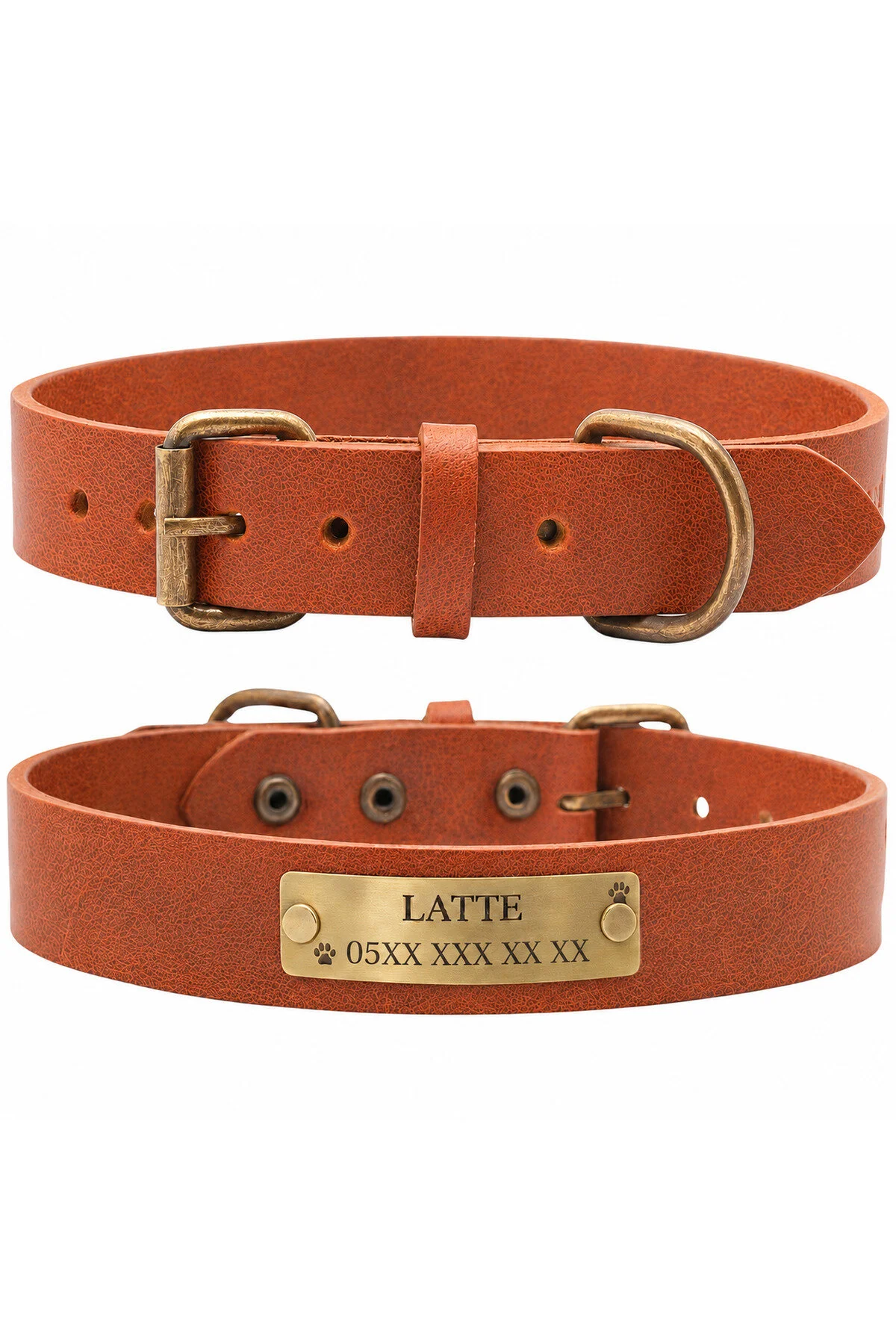 قلاده سگ نام شخصی چرم گیاهی طبیعی مواد بادوام استیل ضد زنگ اورجینال Bakani Leather