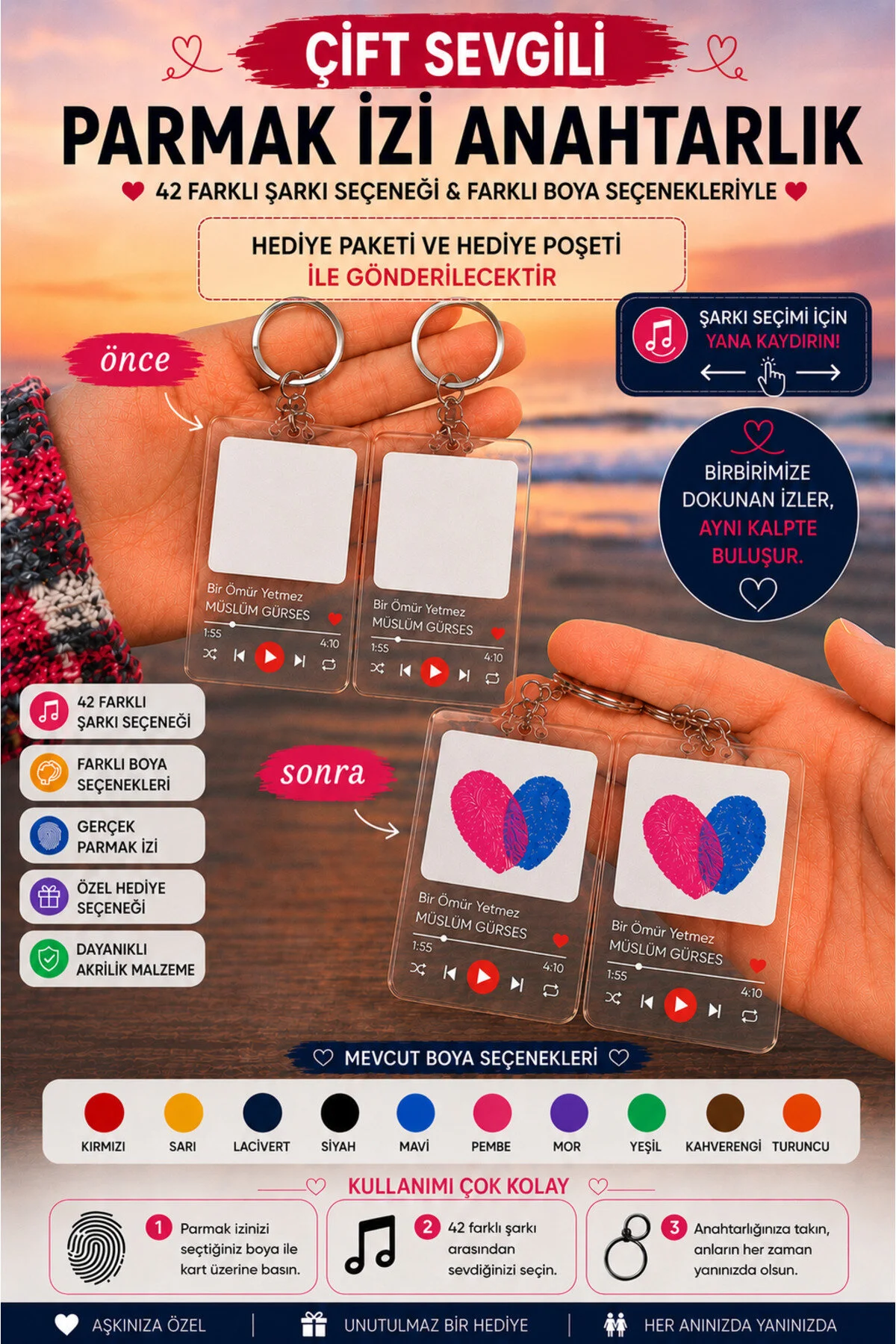 جلیقه کلید ست جاکلیدی LOVER FINGERPRINT COUPLE KEYCHAIN هدیه روز ولنتاین BİRBEYSTORE