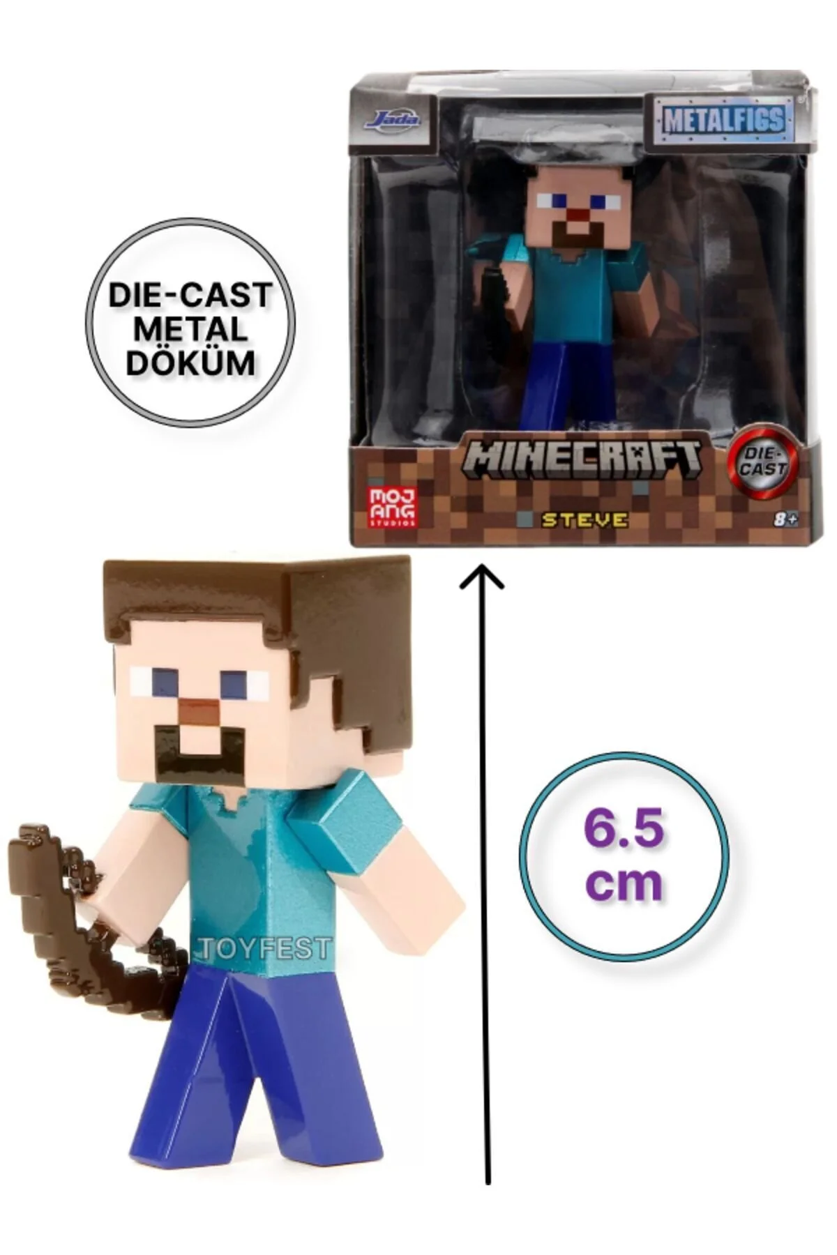 اسباب بازی های فیگور شخصیت JADA MINECRAFT METAL CASTING DIE CAST FIGUR CHARACTERS STEVE 6.5 سانتی متر TOYFEST