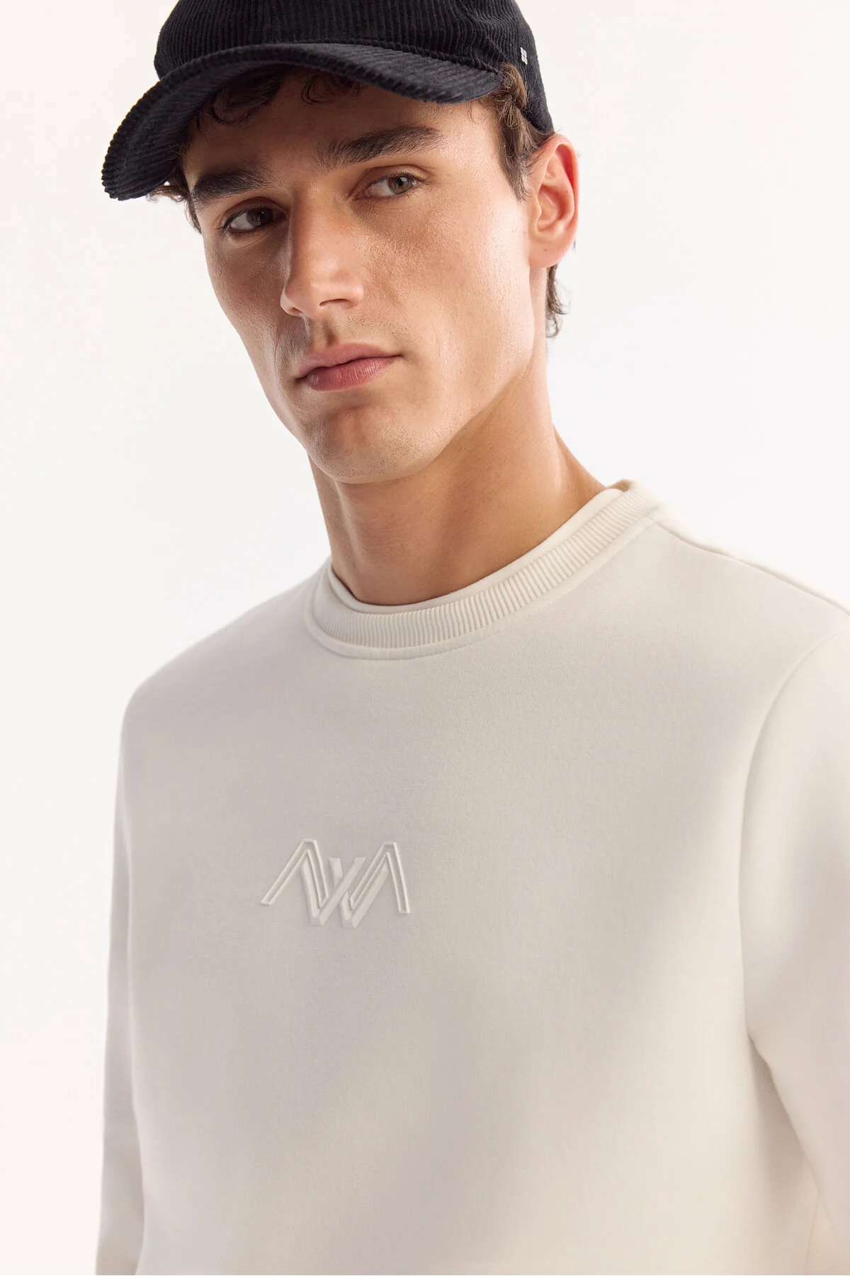 سویشرت سفید مردانه یقه دوچرخه 3 Ip Sweatshirt آوا Avva