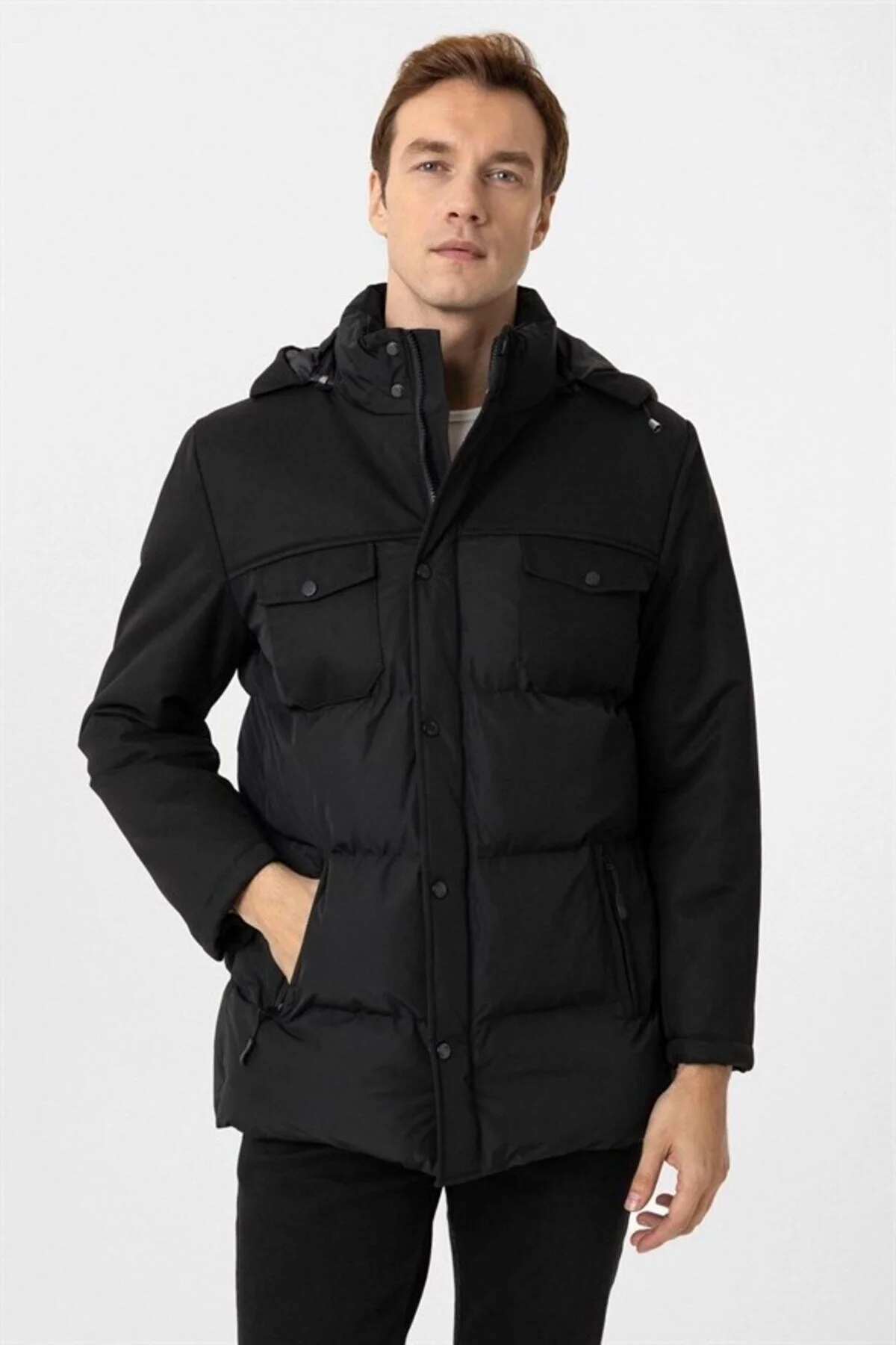 کاپشن SLIM FIT HOODED POFFER مشکی لحاف دار SÜVARİ